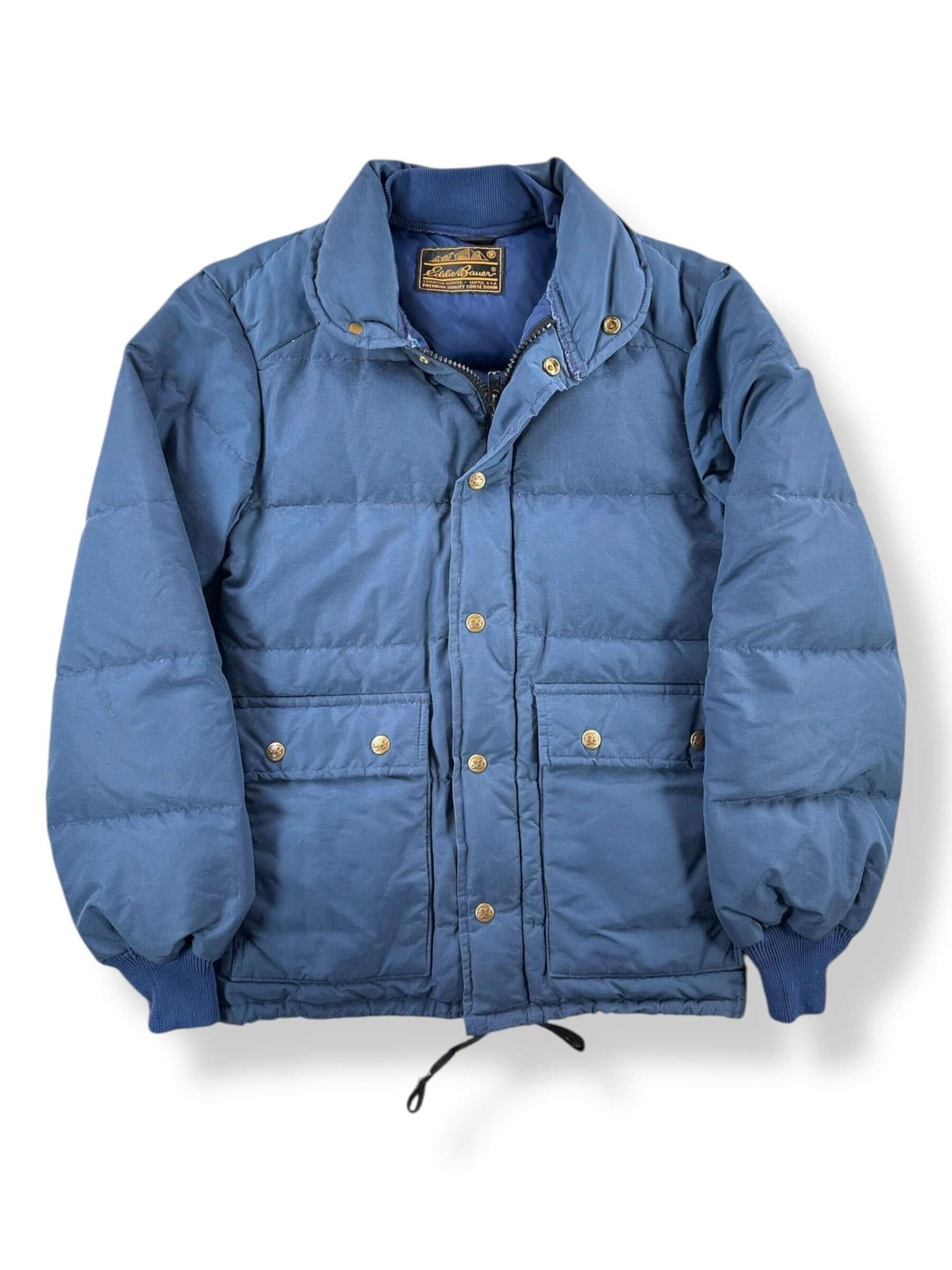 Front of Vintage Navy Blue Eddie Bauer Down Jacket SZ S