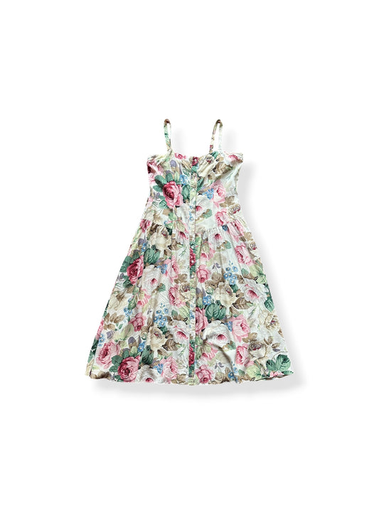 Front of Vintage 90s Rayon Floral Dress M-L