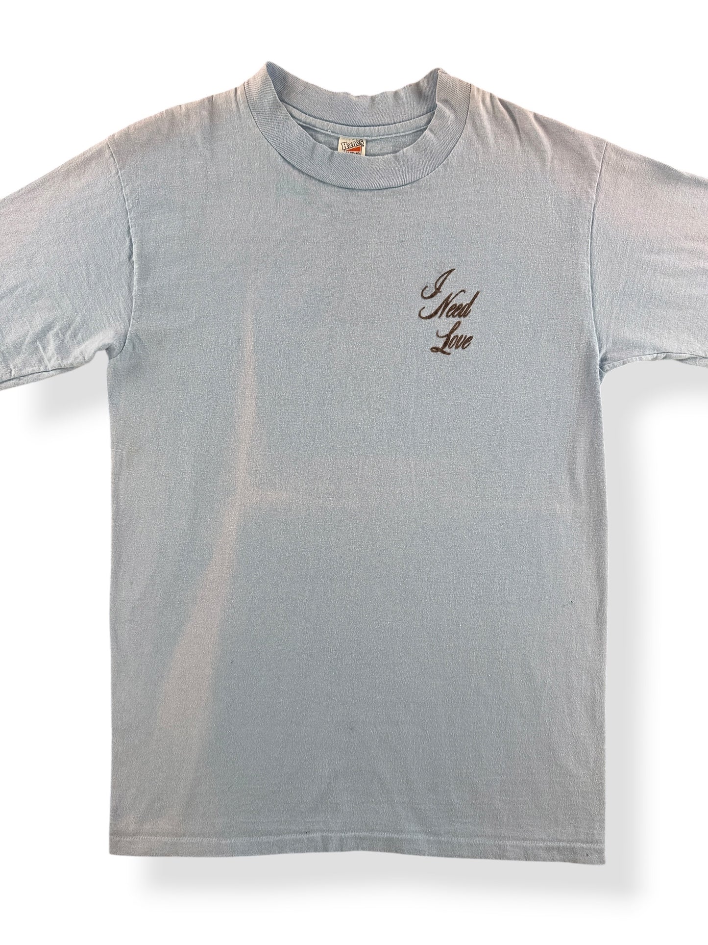 Front Close Up of Vintage 1970s I Need Love Tee SZ M (Fits S)