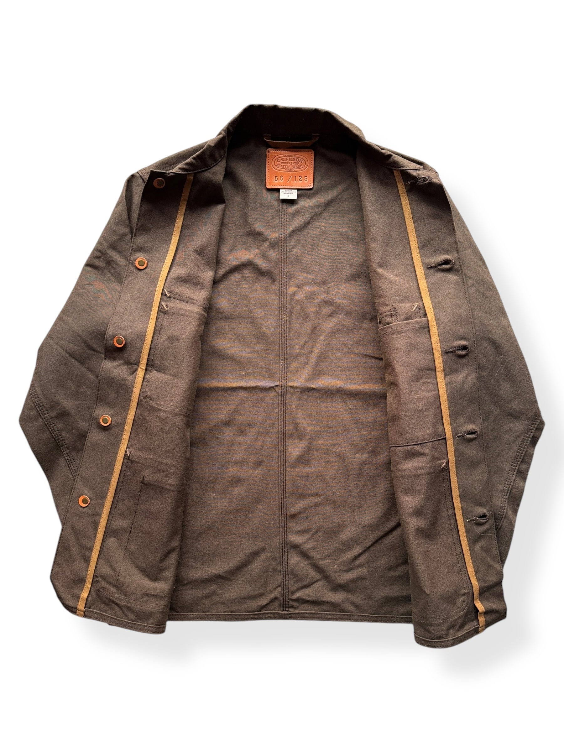 Inside of Filson Brown Workshop Jacket SZ S