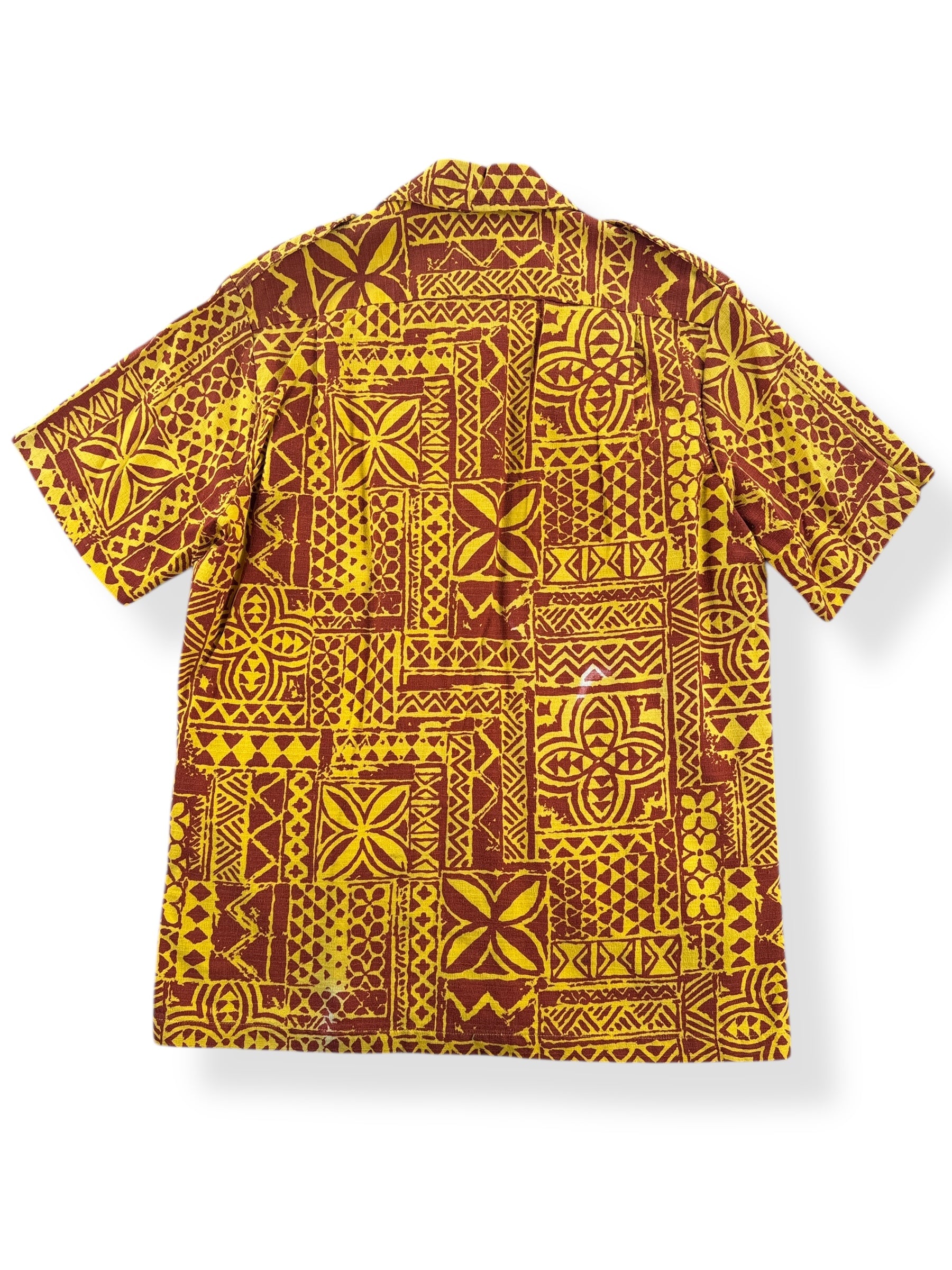 Back of Vintage Liane Bark Cloth Aloha Shirt SZ L