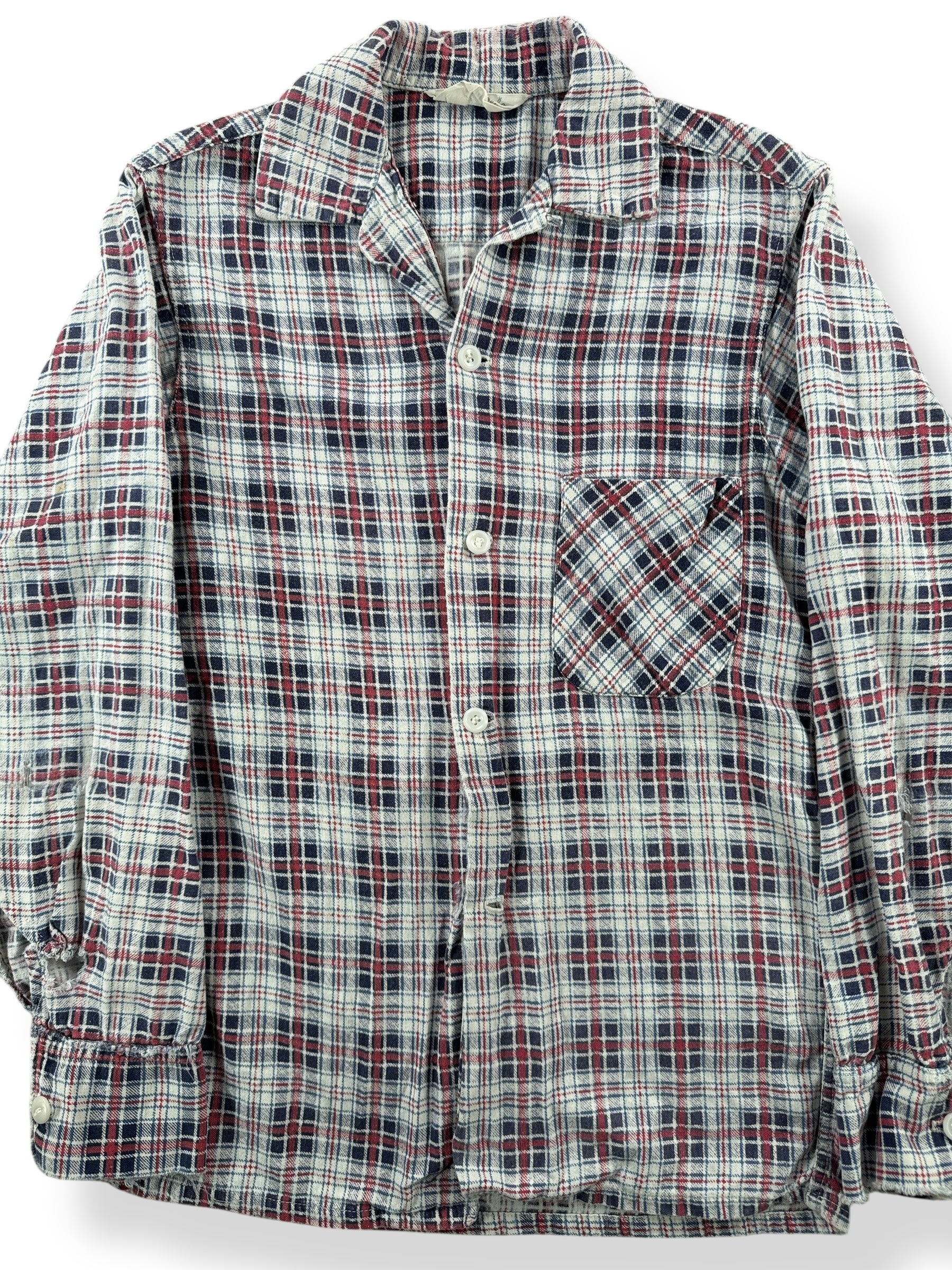 Front Close Up of Vintage California Printed Cotton Flannel SZ XS AS IS