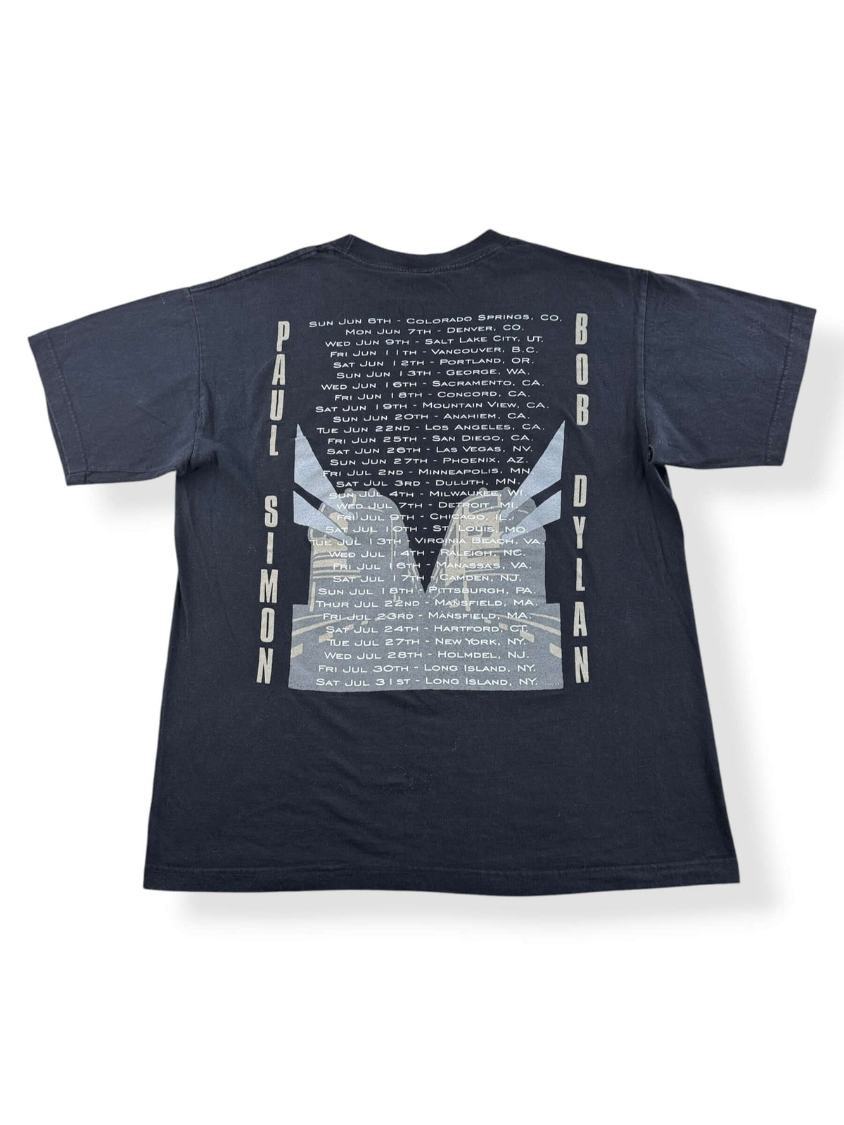 Back of Vintage Bob Dylan Paul Simon 1999 Tour Tee SZ L