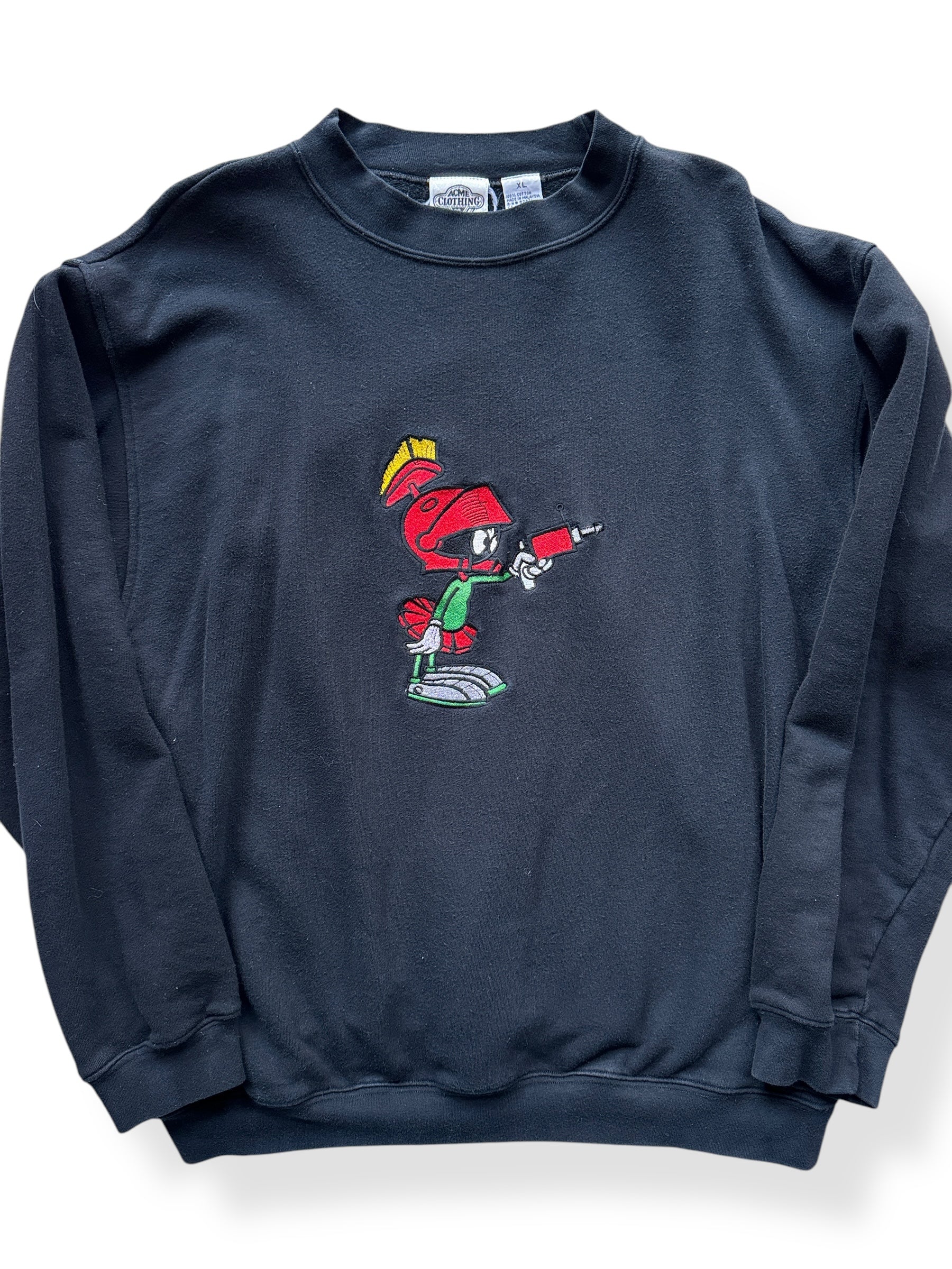 Front Close Up of Vintage Marvin the Martian Embroidered Crewneck SZ XL