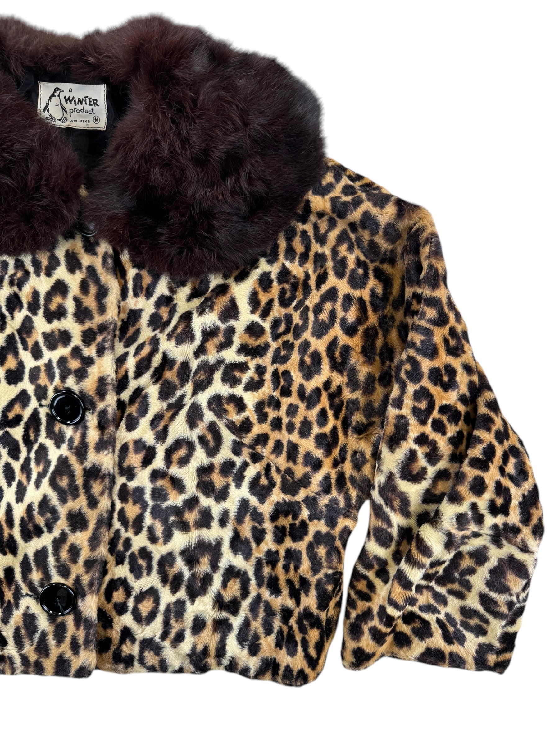 Front left side of 1960s A Winter Product Leopard and Mink Cropped Jacket M