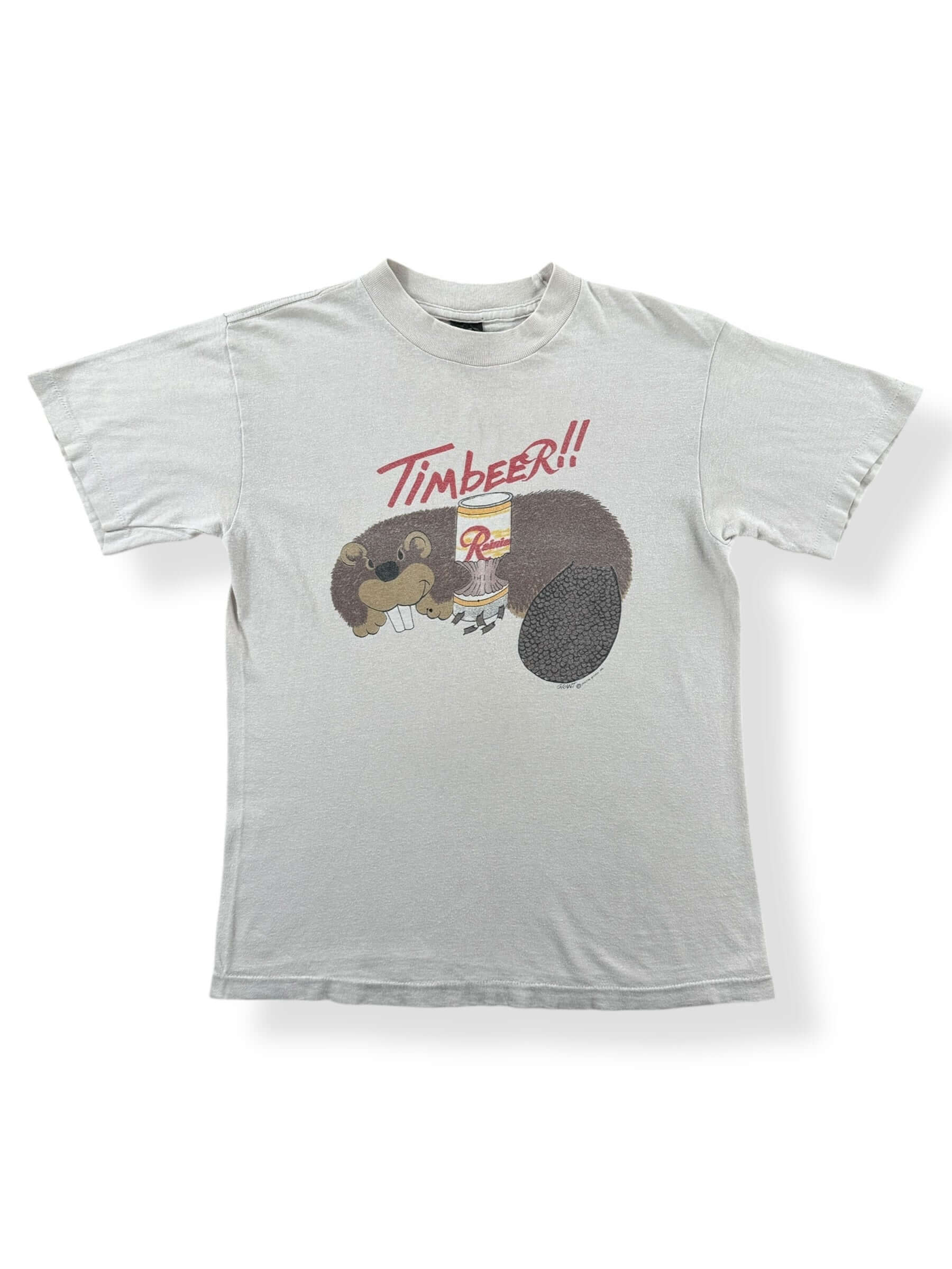 Front of Vintage Rainier Beer Timbeer Beaver Tee SZ S
