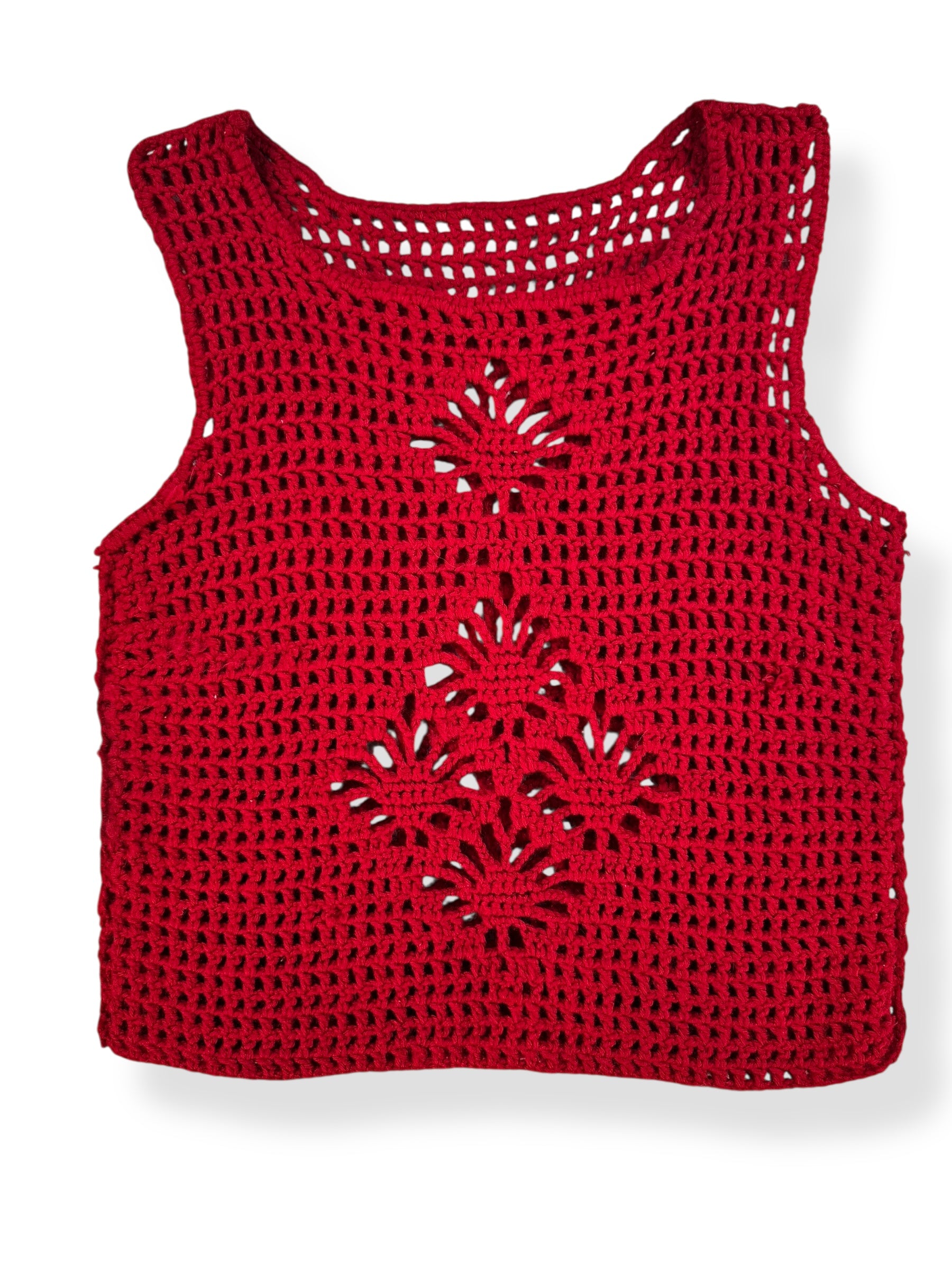 Front view of 1960s Red Crochet Top M