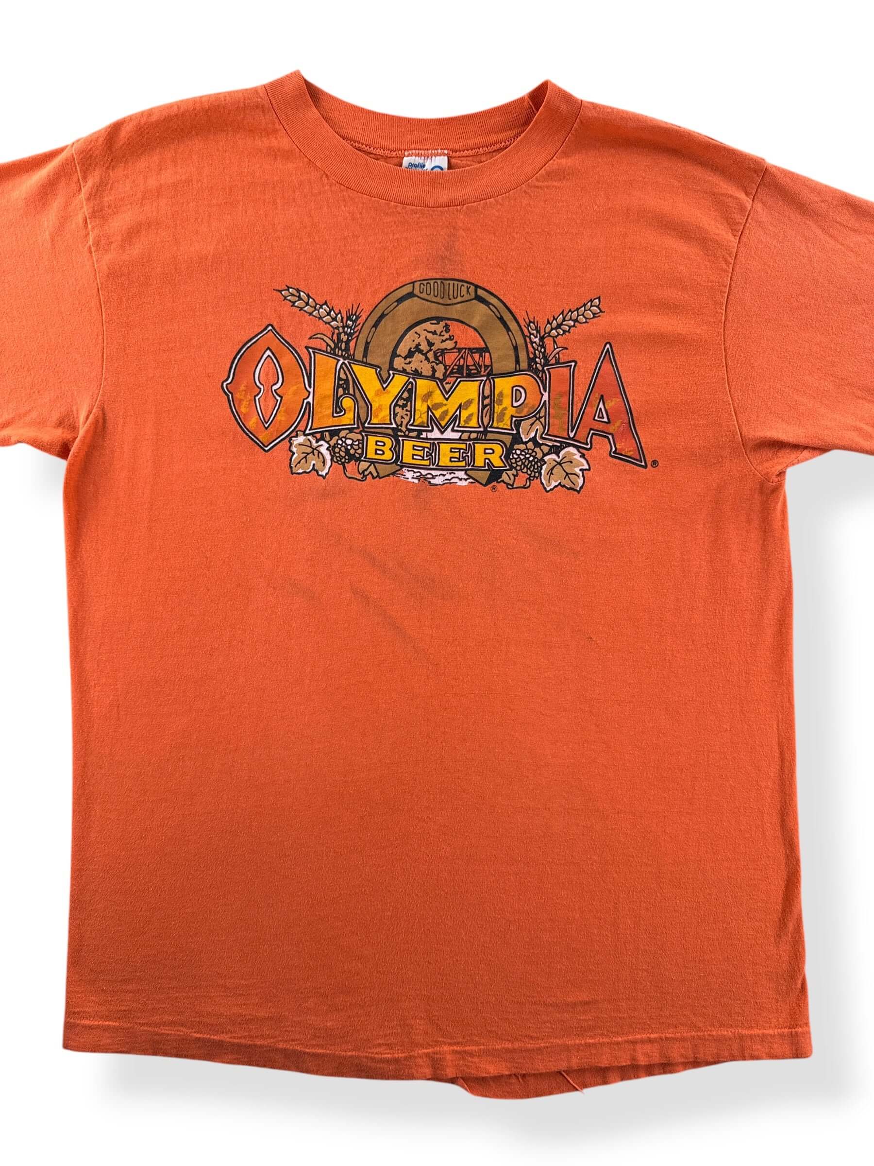 Front Close Up of Vintage Olympia Beer Tee SZ XL (Fits L)
