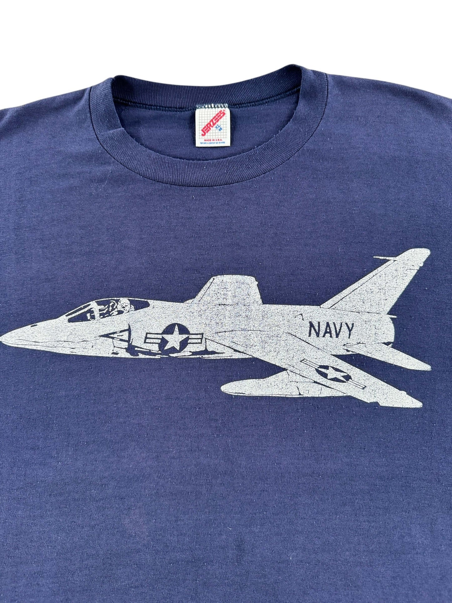 Graphic of Vintage Fighter Jet Top Gun Tee SZ XL (Fits L)