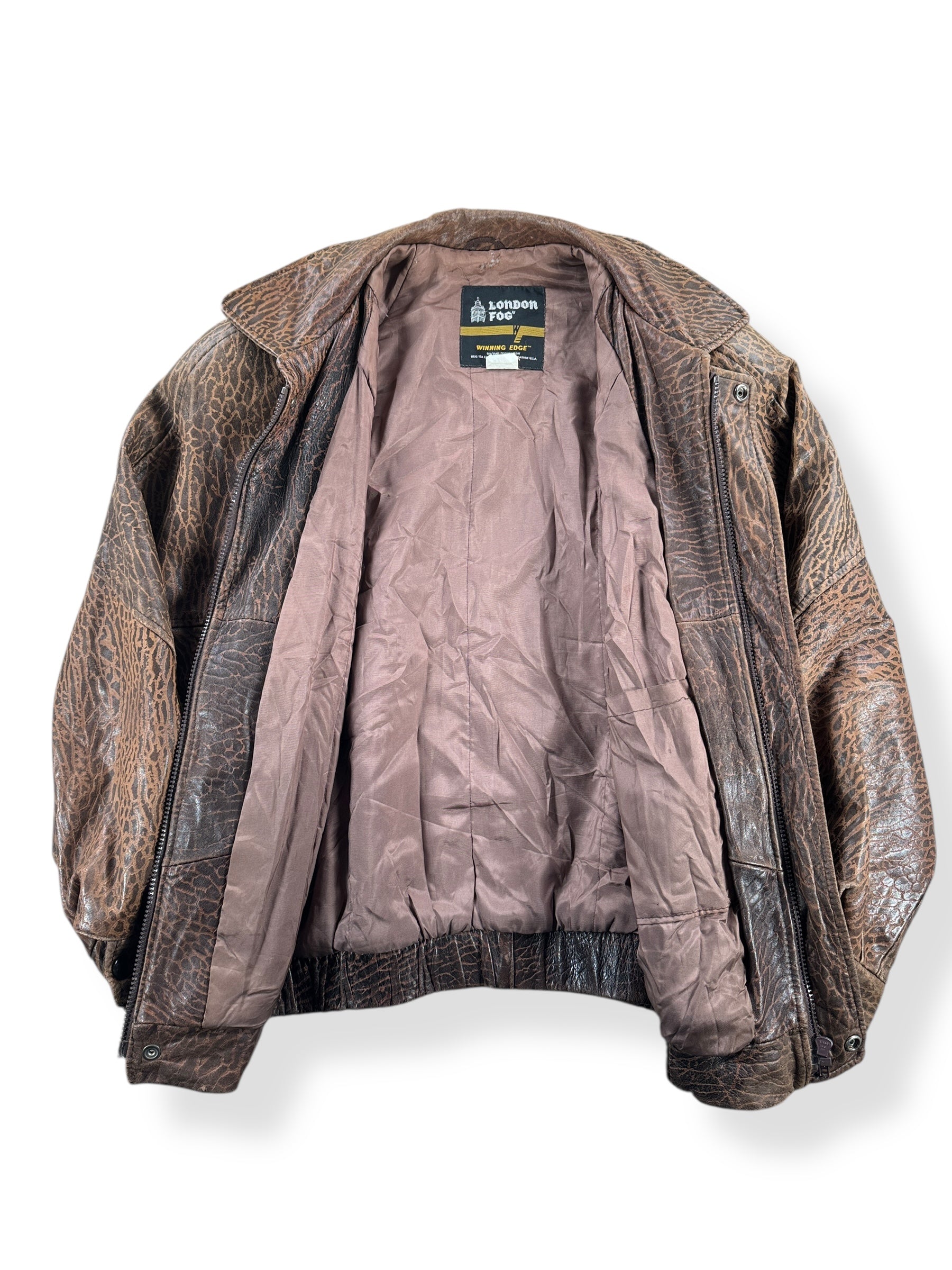 Vintage London Fog Elephant Patterned Leather Bomber Jacket