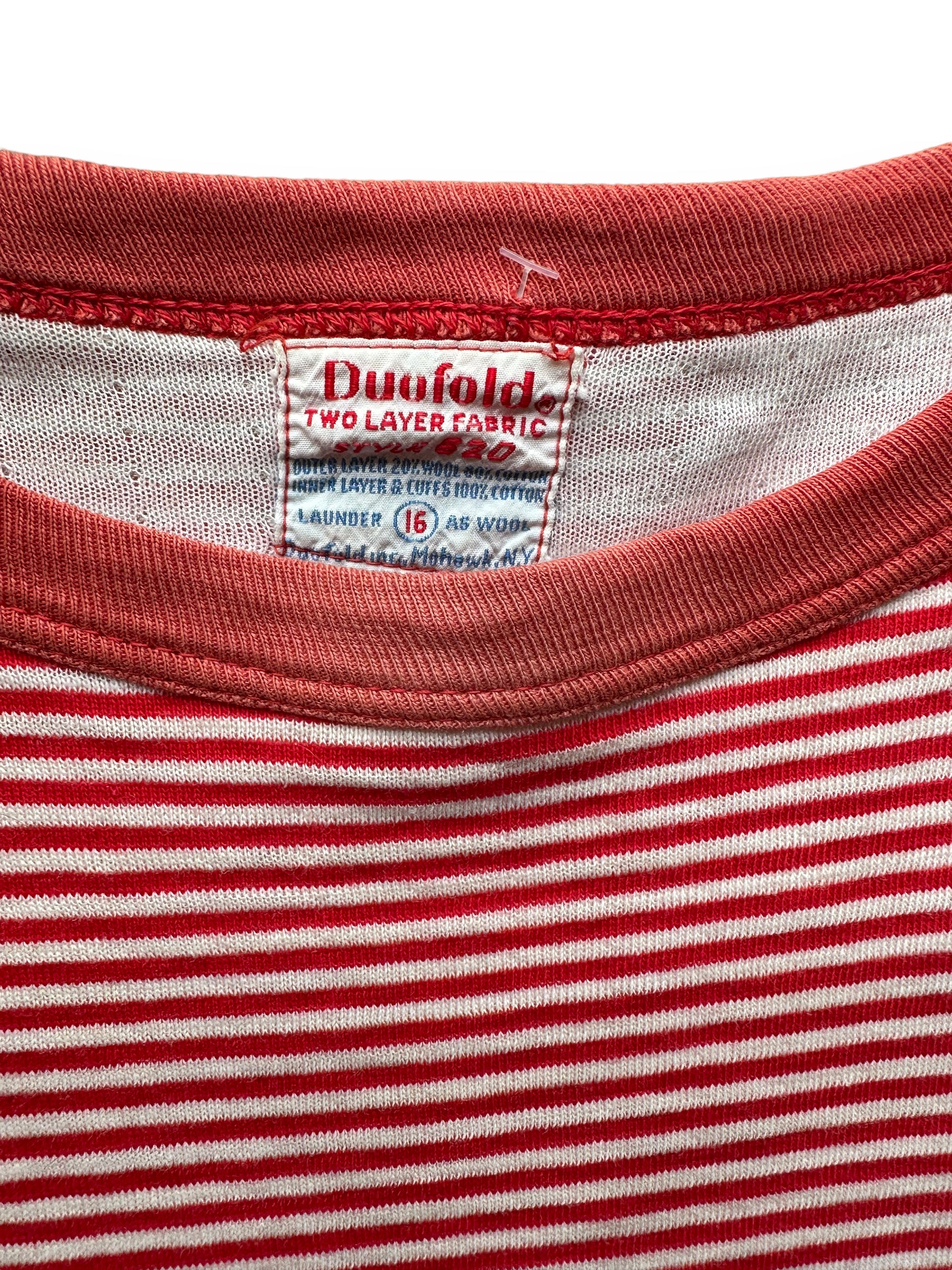 Tag View on Vintage Duofold Striped Thermal Top SZ M | Vintage Thermal Underwear Seattle | Barn Owl Vintage Goods