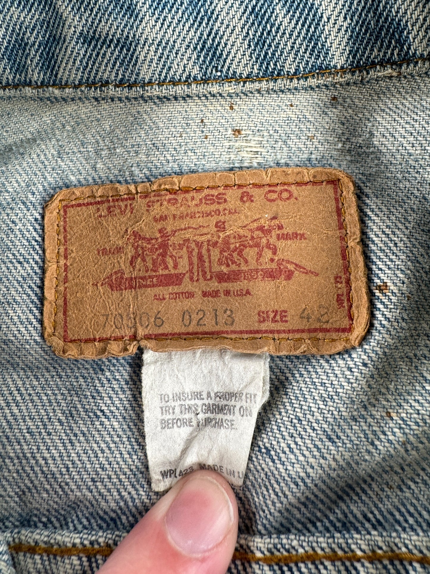 Tag on Vintage Levi's 4 Pocket Denim Trucker Jacket SZ 42