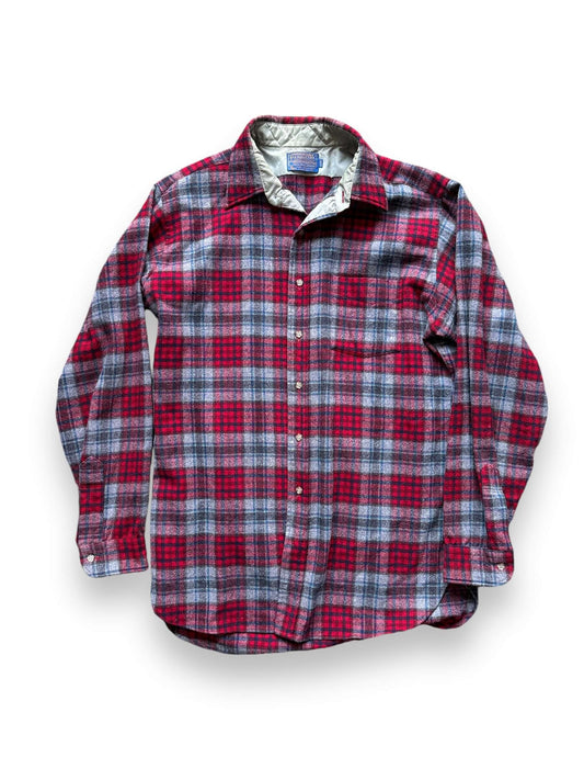 Front View of Vintage Red/Grey/Blue Pendleton Wool Flannel SZ L