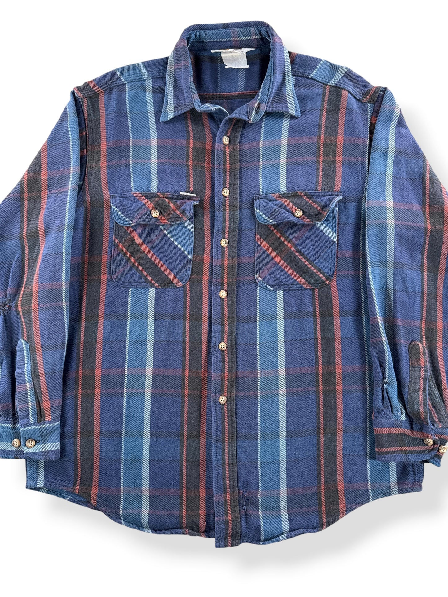 Front Close Up of Vintage Carhartt Navy Blue Cotton Flannel SZ XL