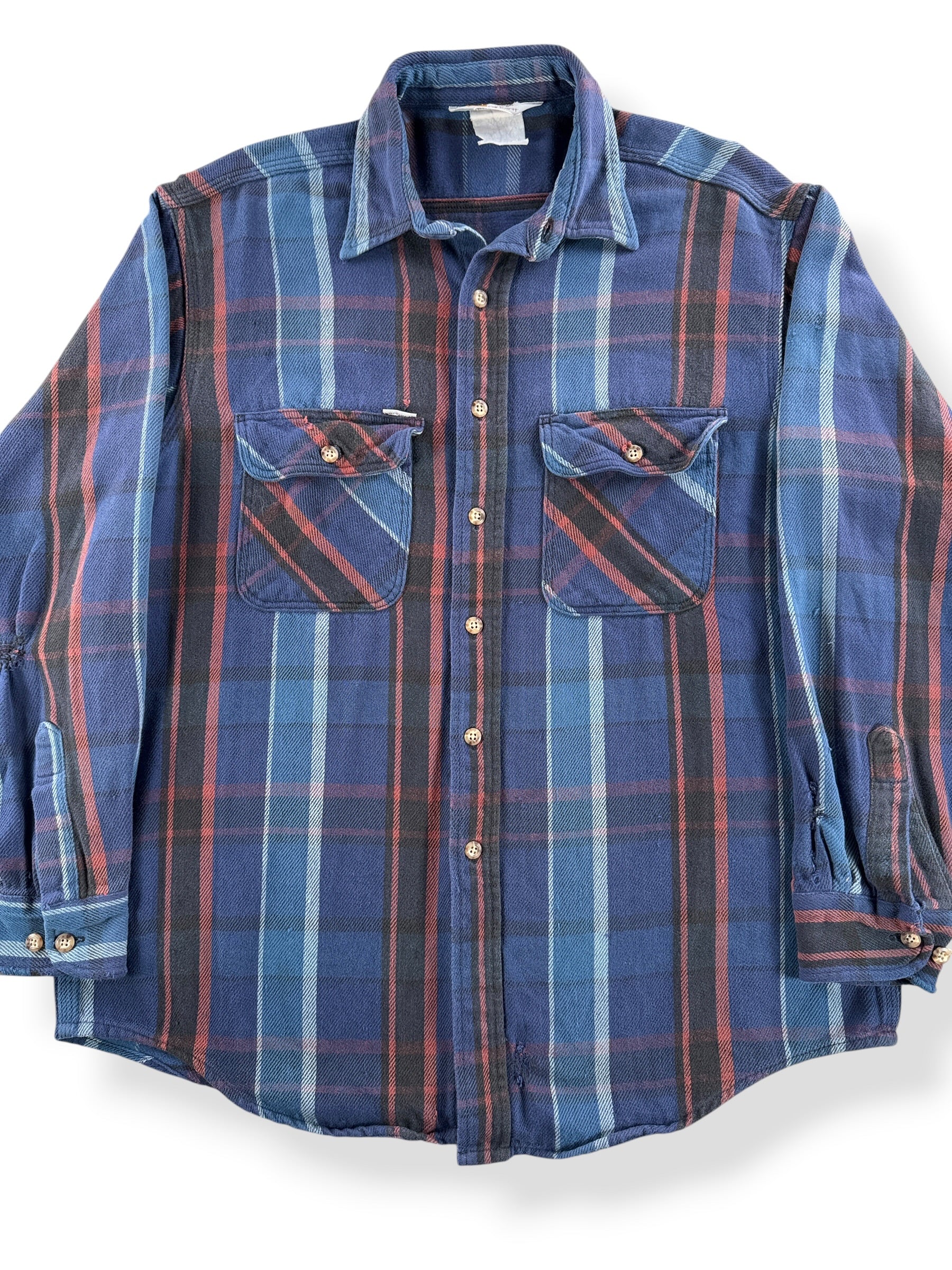Front Close Up of Vintage Carhartt Navy Blue Cotton Flannel SZ XL
