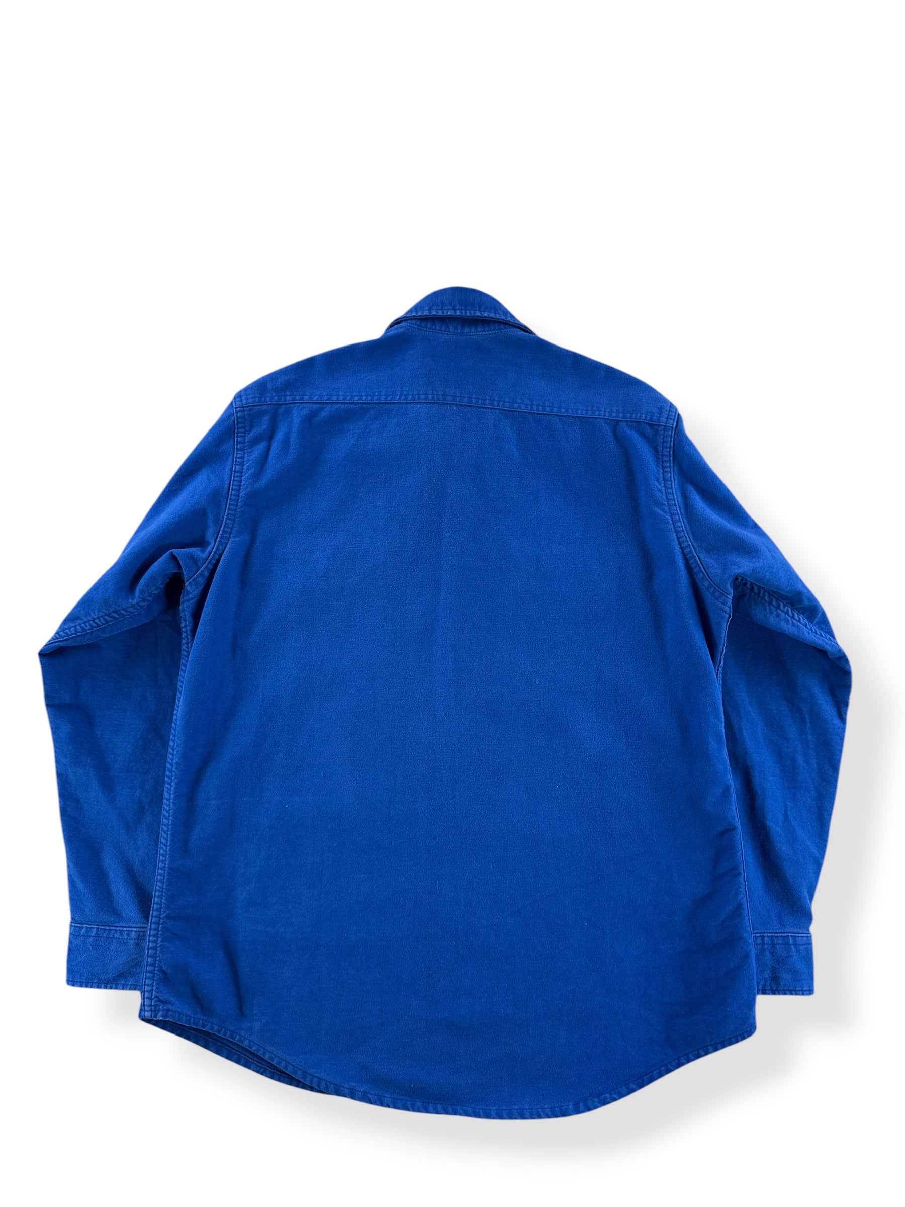 Back of Vintage St. Johns Bay Blue Chamois Shirt SZ L