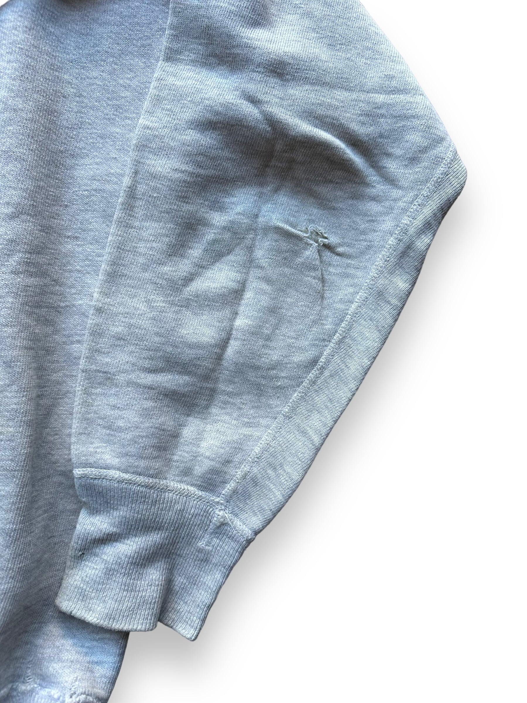 Small Blemish On Left Arm of Vintage Heather Grey Single V Sweatshirt SZ L | Vintage Waffle Sweatshirt Seattle | Barn Owl Vintage Clothing