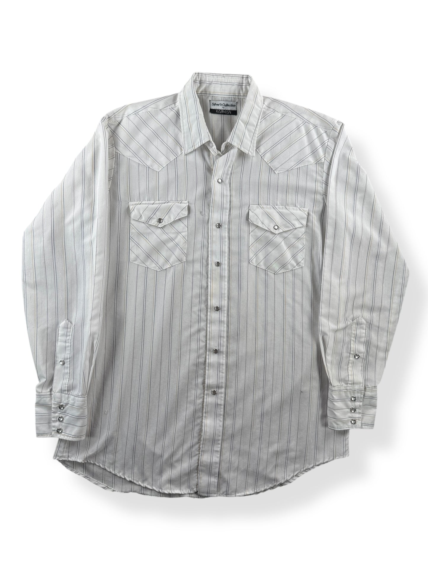 Front of Vintage Karman Silver Collection Pearl Snap Shirt SZ L