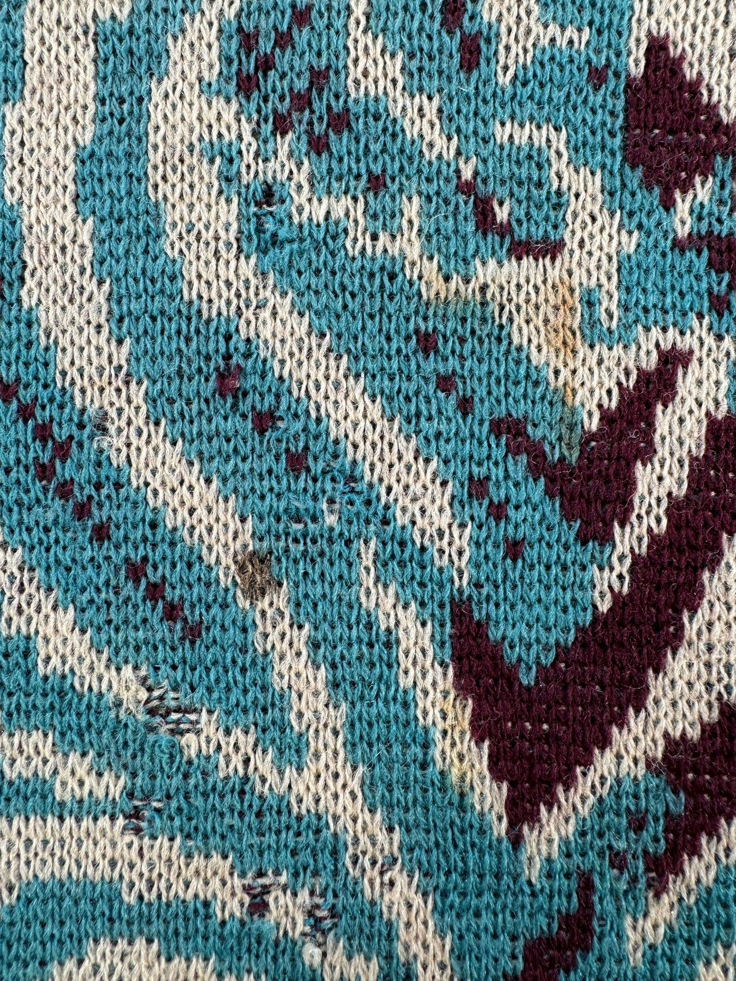 Holes and Stains on Vintage Campus Wool Tiger Sweater SZ M