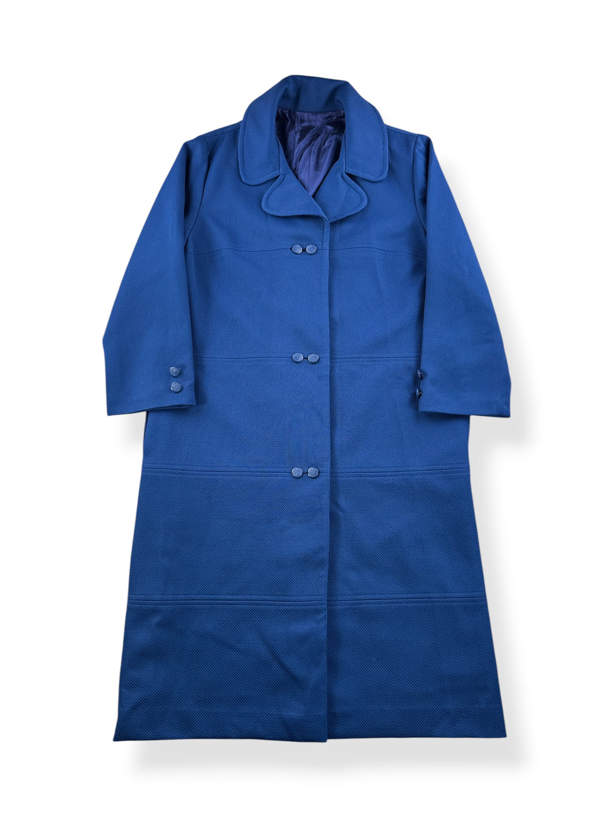 Front of Vintage Navy Blue Double Button Trench Coat SZ L