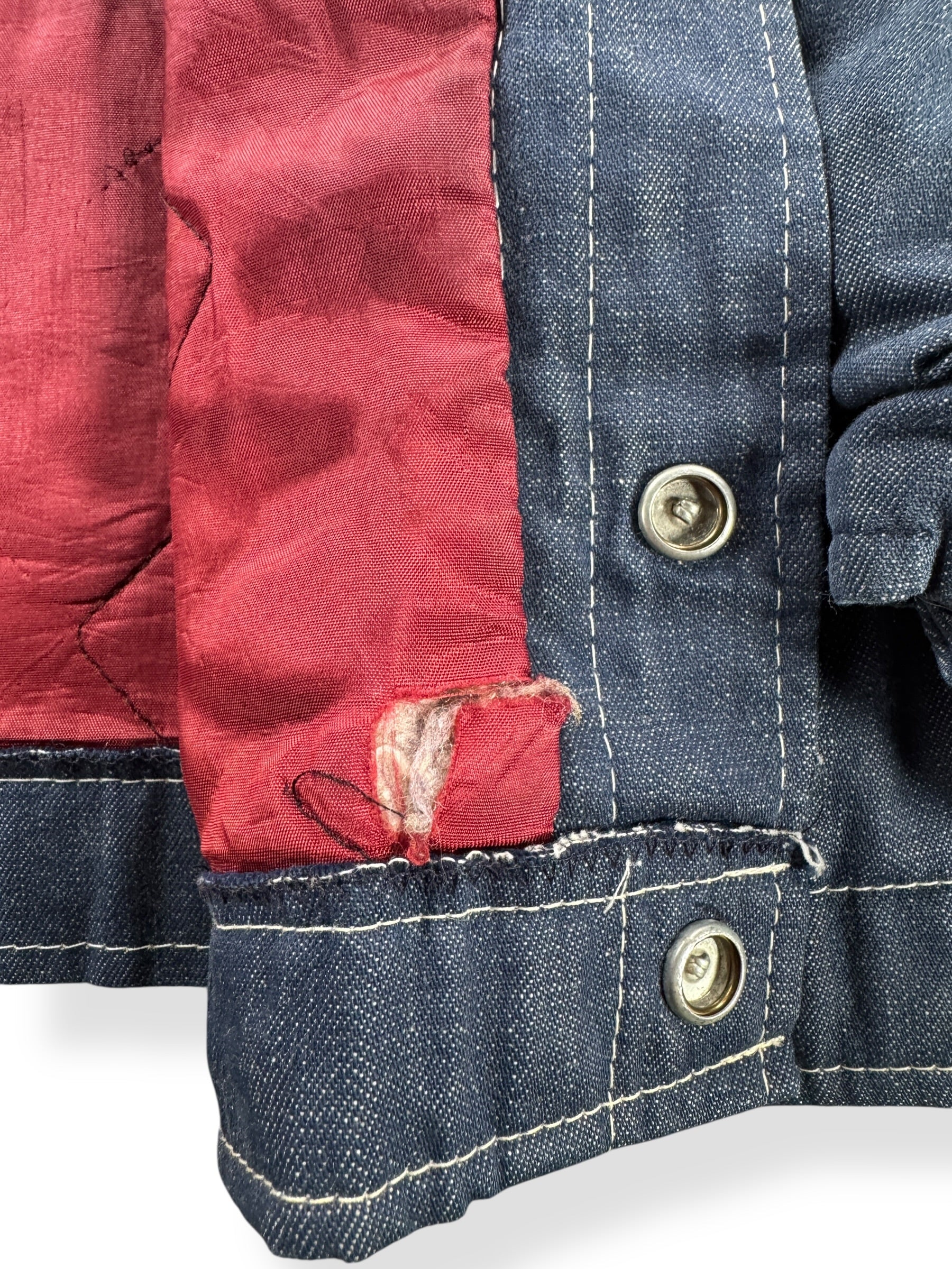 Distressing on Vintage Swingster Western Denim Coat SZ L