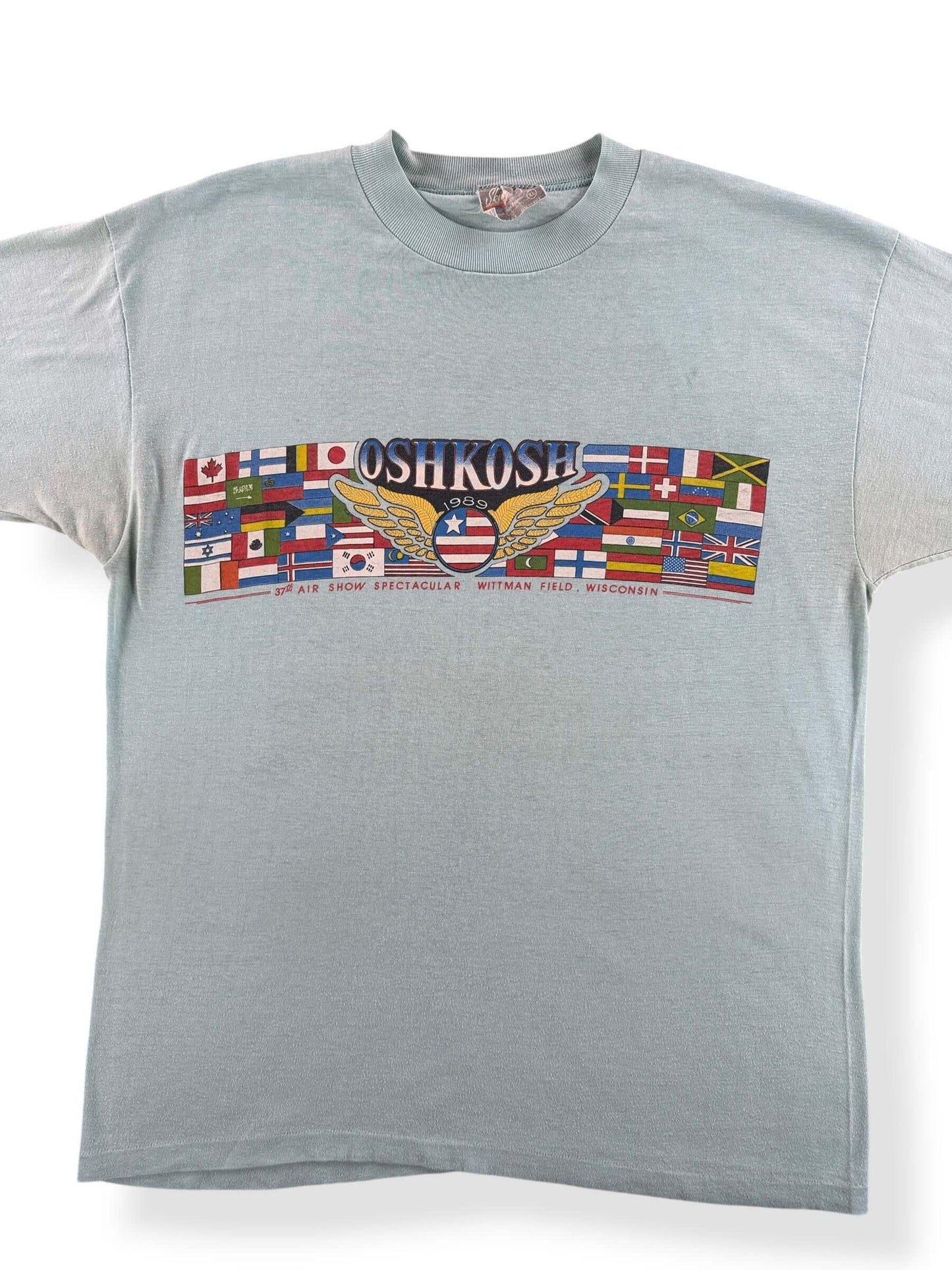 Graphic of Vintage Oshkosh 1989 Air Show Tee SZ XL (Fits M/L)