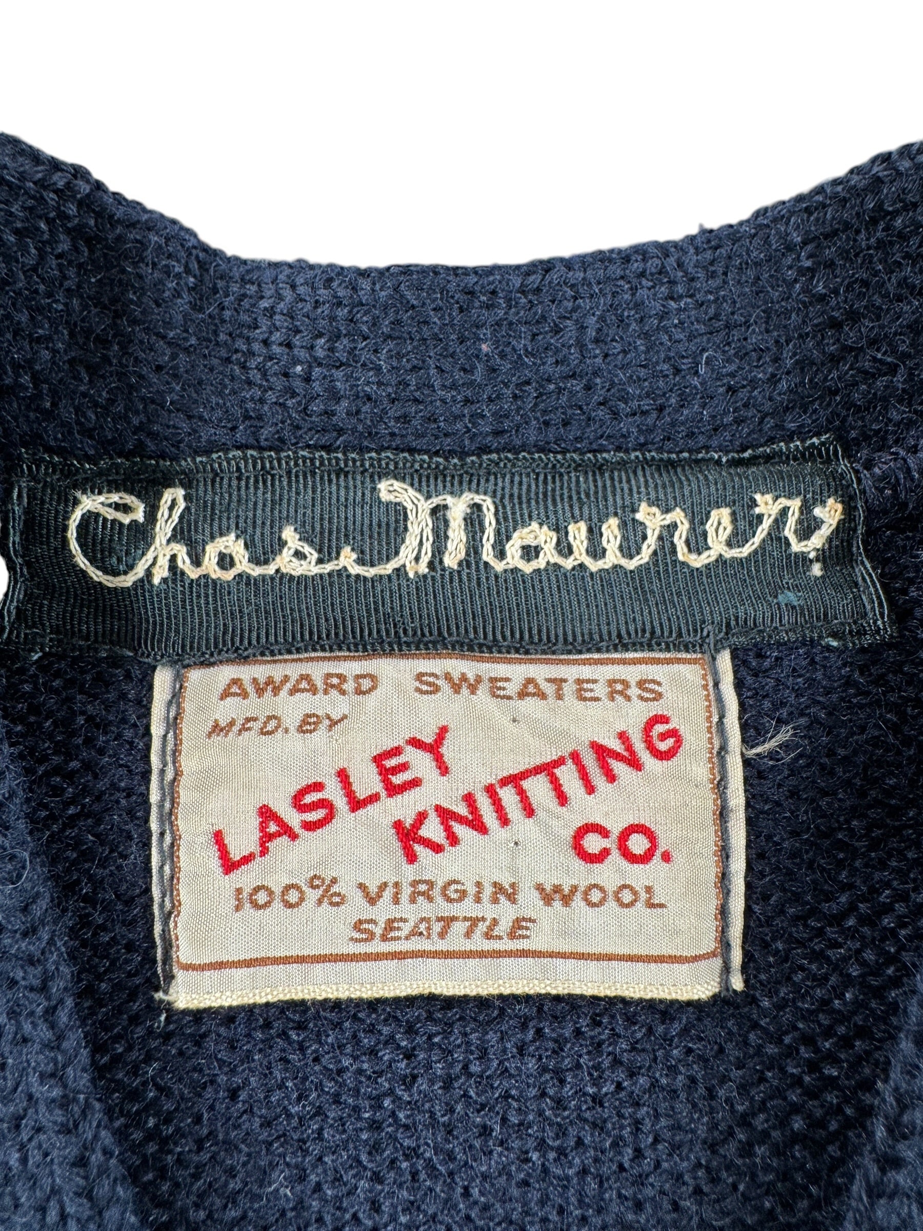 Label on Vintage 1940s Era University of Washington Varsity Sweater SZ S