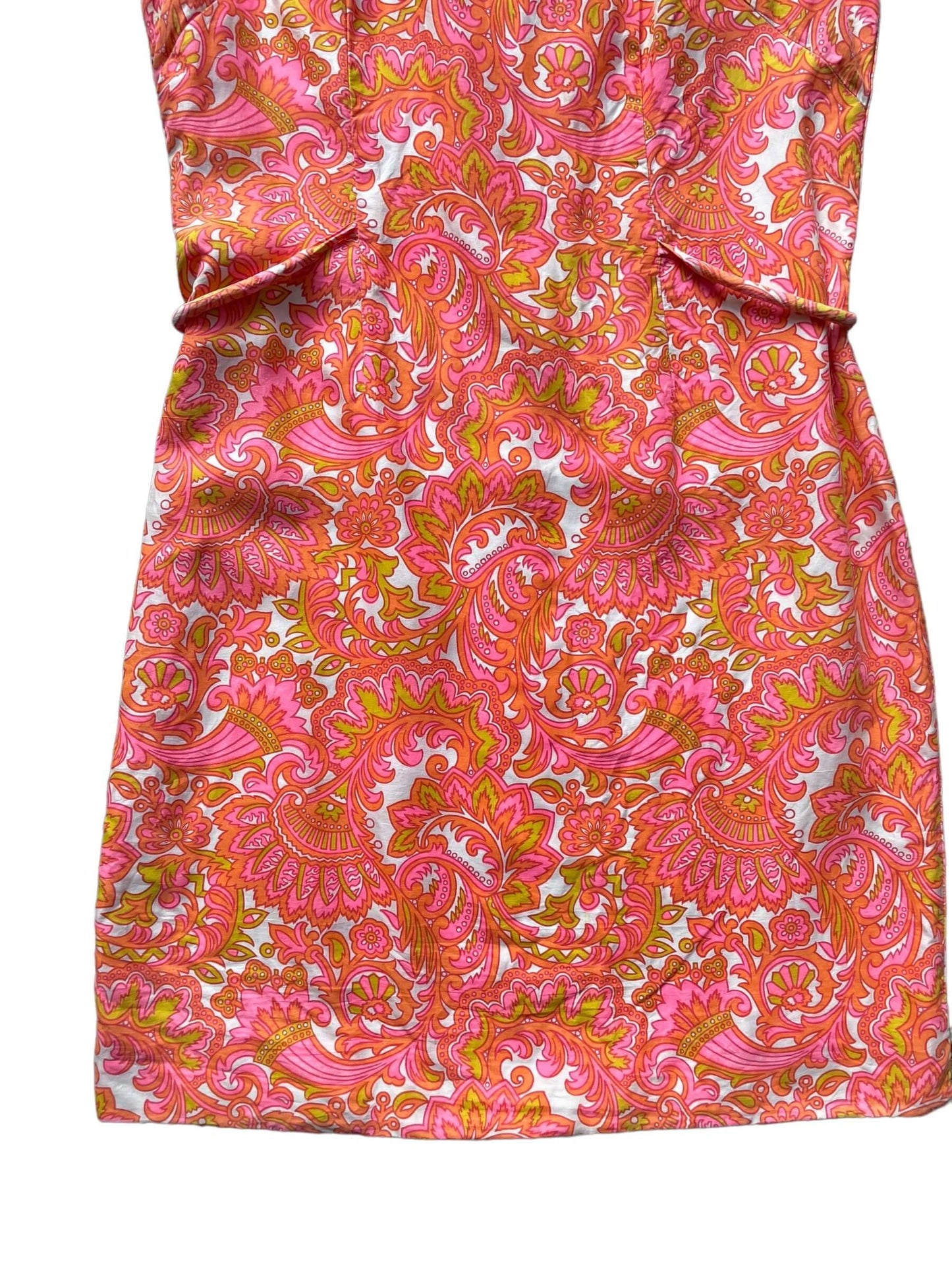 Front bottom view of Vintage 1960s Pink Paisley Dress SZ M | Seattle True Vintage Dresses | Barn Owl Vintage