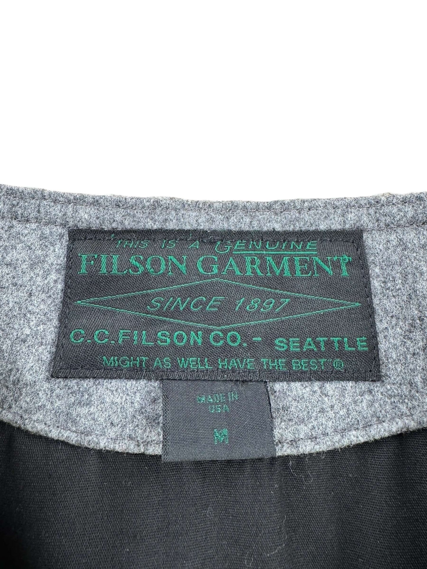 Tag on Filson Green Label Grey Wool Vest SZ M