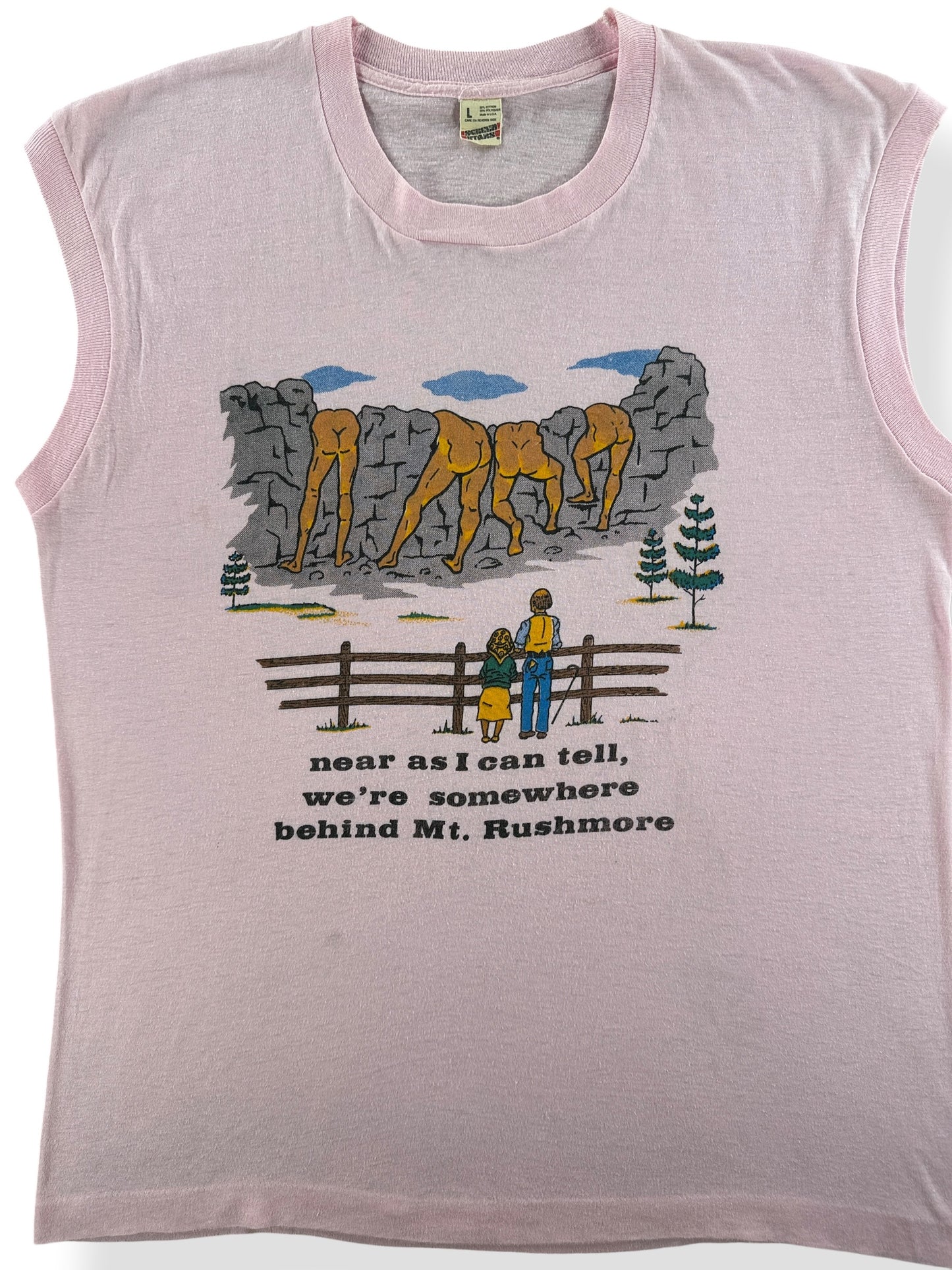 Front Close Up of Vintage Mt Rushmore Ass Tank Top SZ L (Fits M)