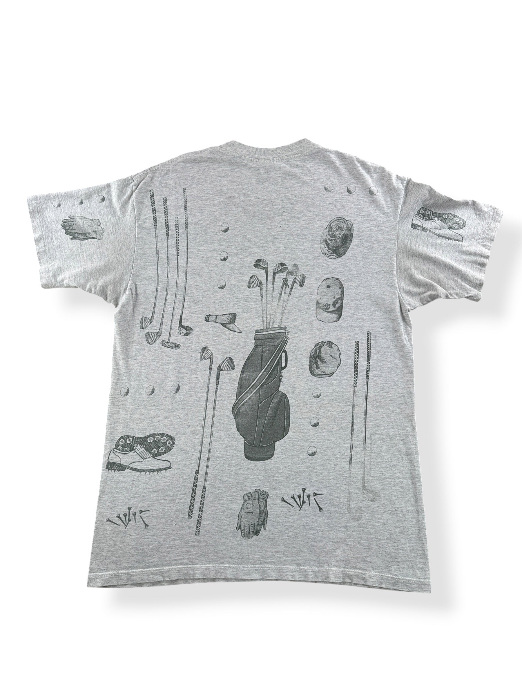 Back of Vintage Rel-e-vant Golf AOP Tee SZ L