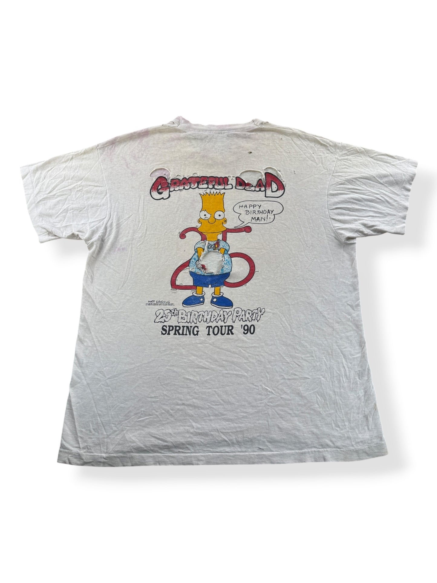 Back of Vintage '90 Spring Tour Grateful Dead Bart Simpson Thrasher Tee SZ XL