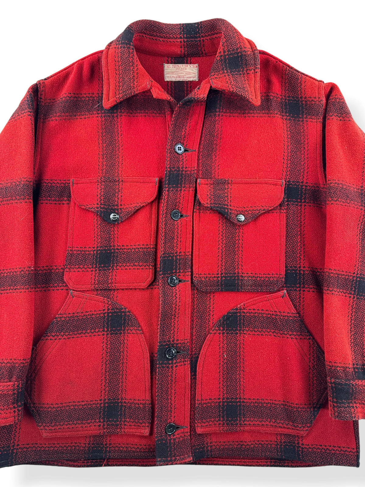 Close-up of Vintage 40s/50s Filson 75% Red Hunter Jacket SZ 38