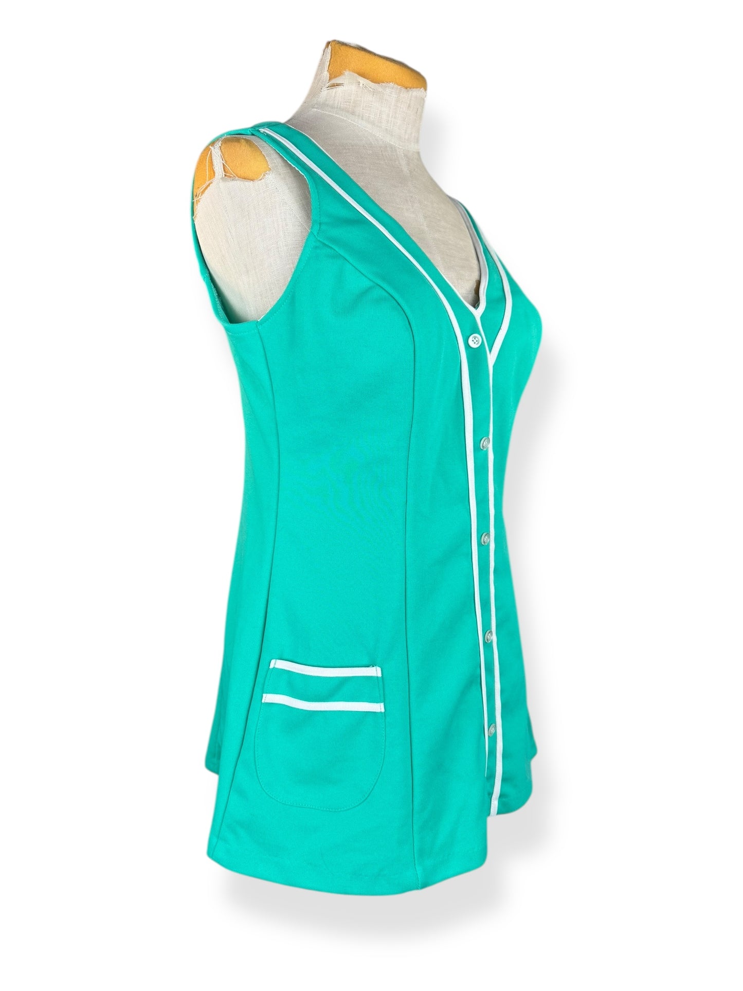 Side view of 1960s Green Sears Swimsuit M-L