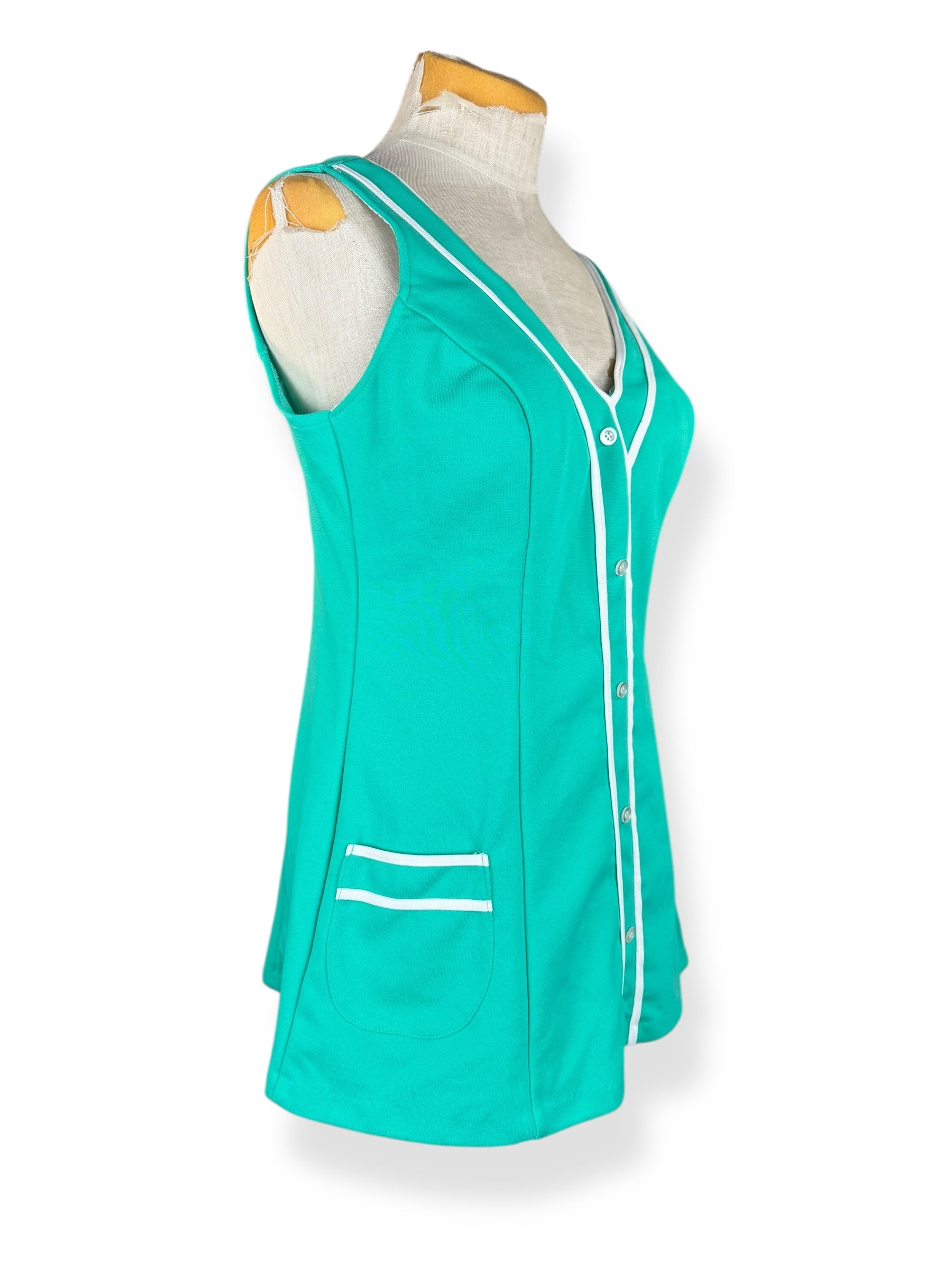 Side view of 1960s Green Sears Swimsuit M-L