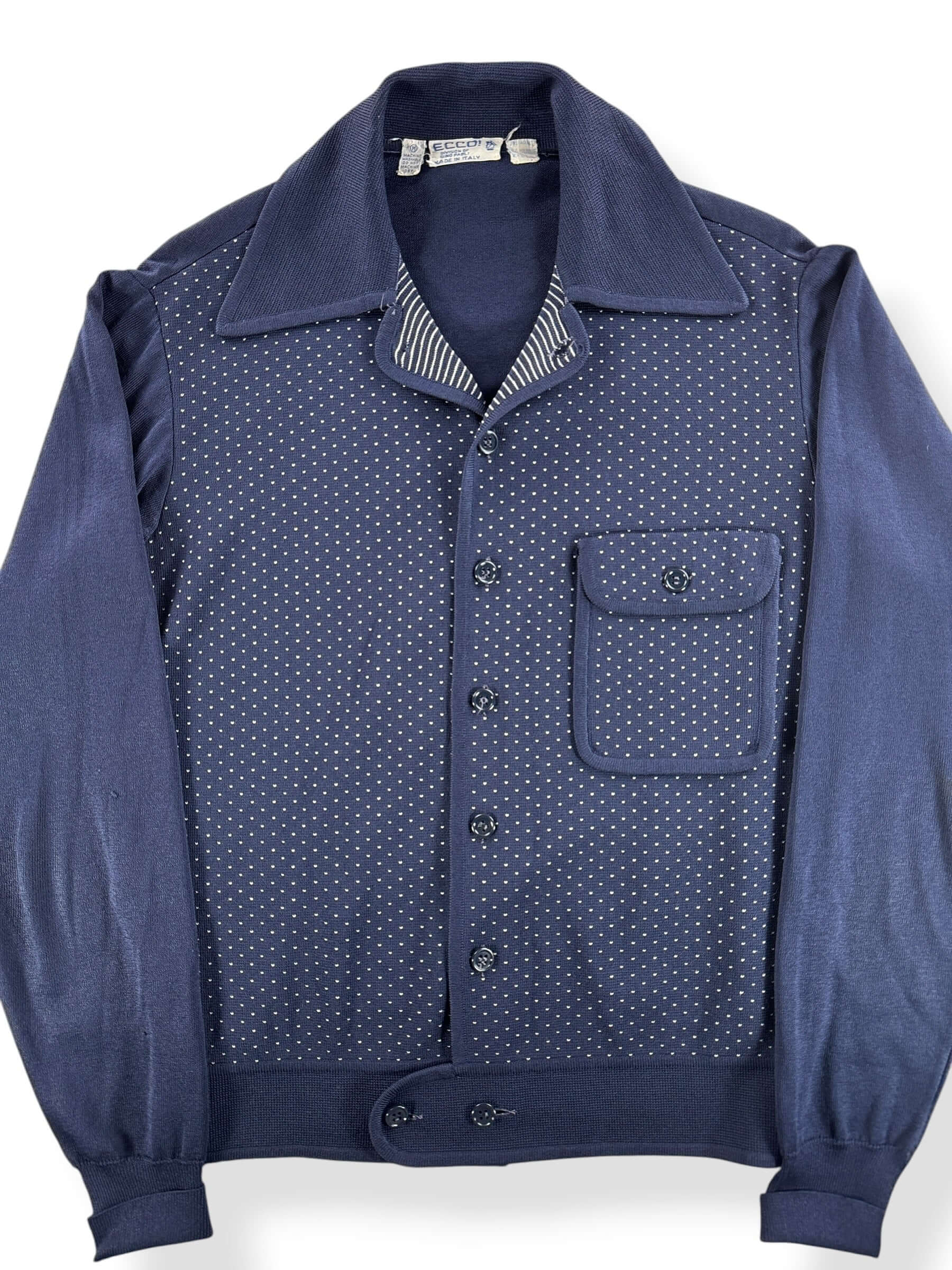 Front Close Up of Vintage Italian Polyester Shirt SZ M