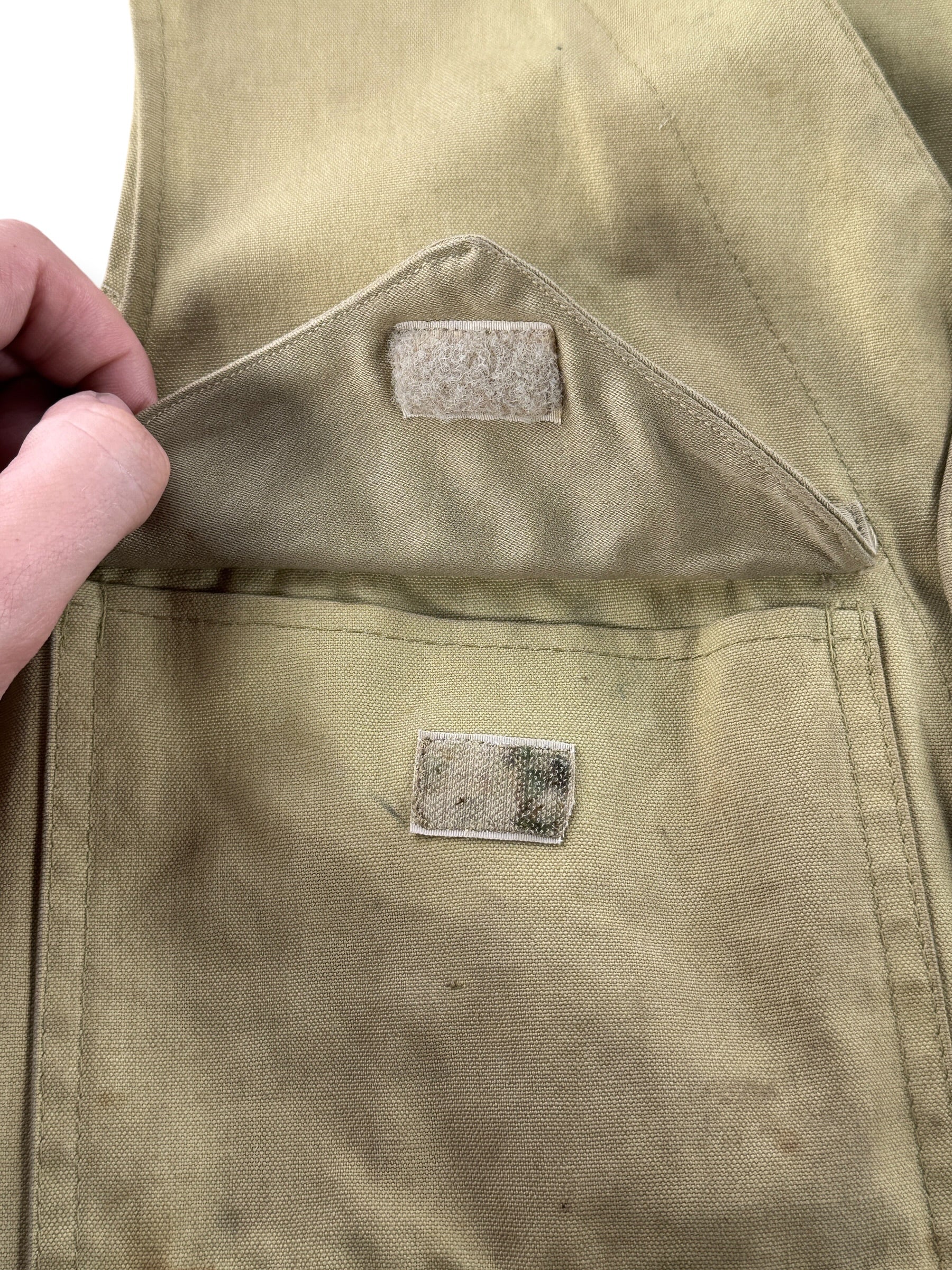 Velcro closure on added pocket flap on Vintage Filson Tin Cloth Vest SZ 40
