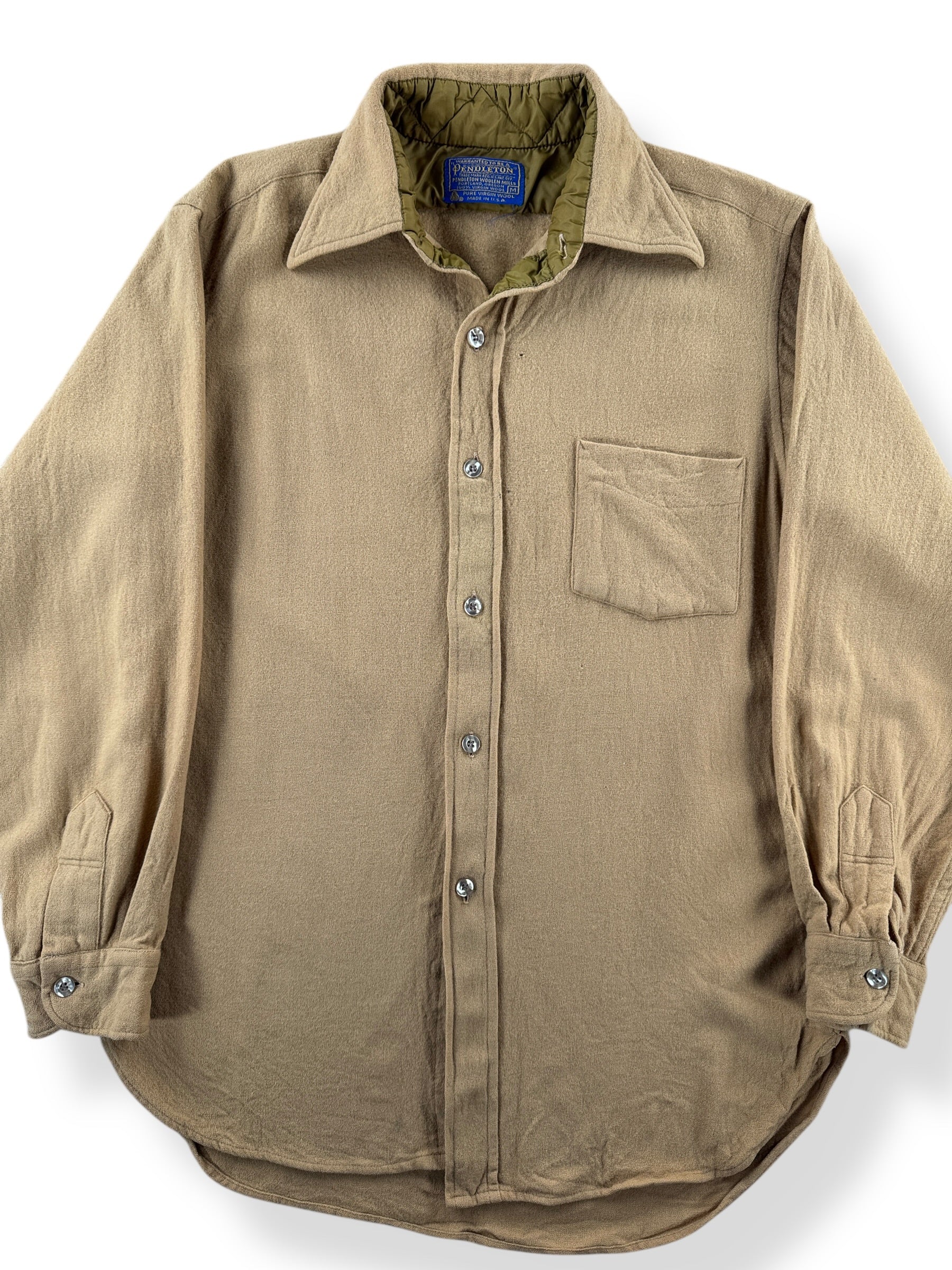 Front Close Up of Vintage Camel Pendleton Shirt SZ M (Fits S)
