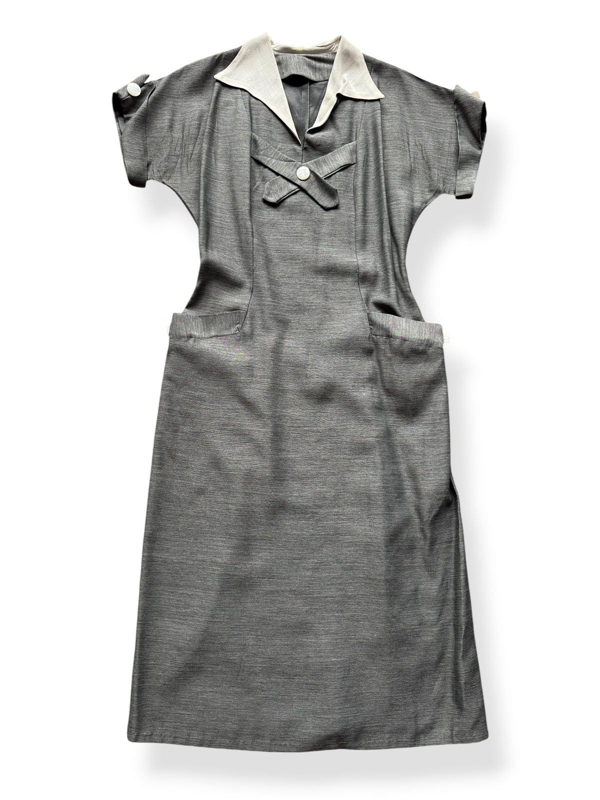 Front of Vintage Mid Century Pointed Collar Fit & Flare Dress SZ M