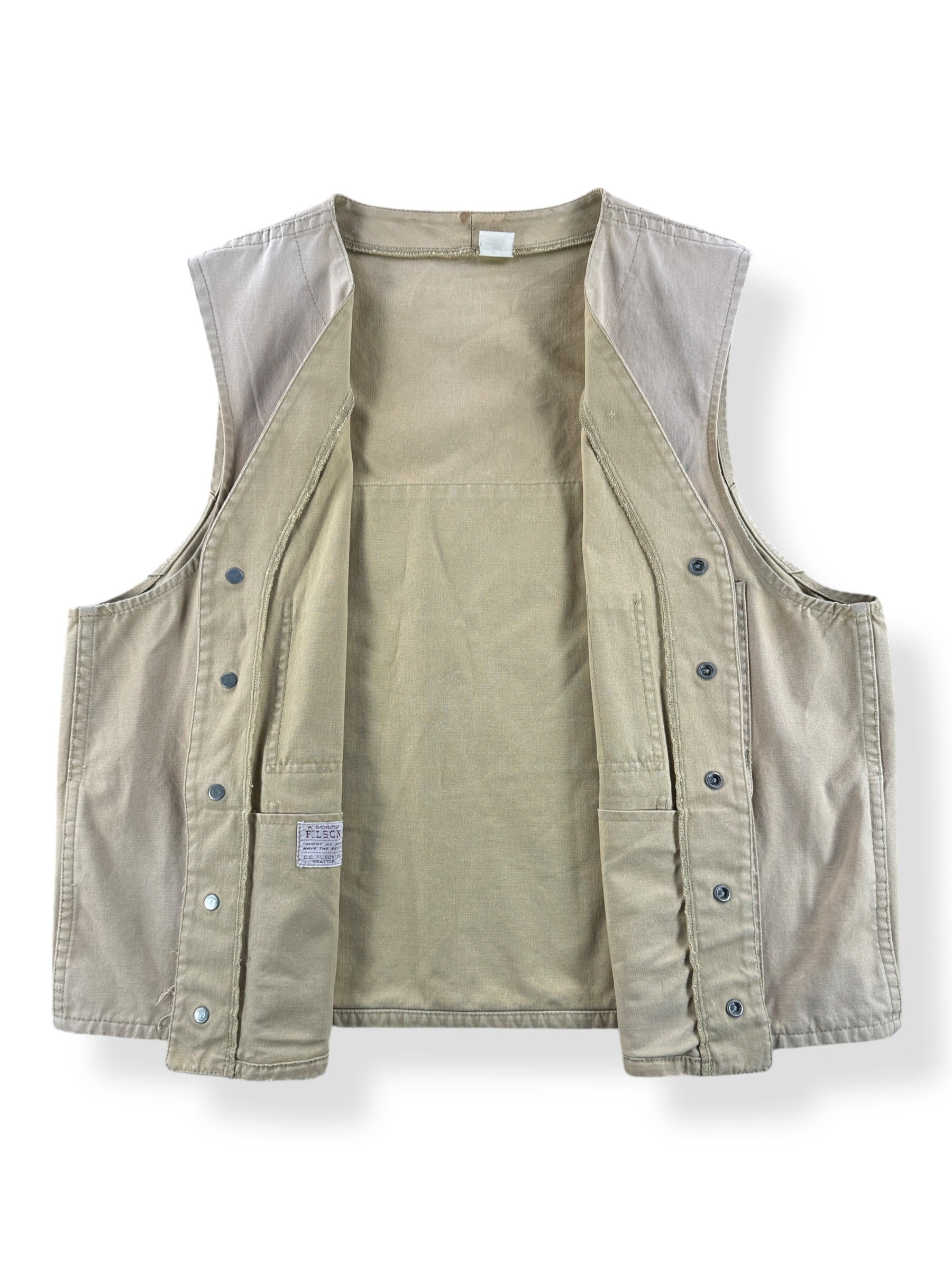 Inside of Vintage Filson Style 8 Dry Tin Vest SZ 44