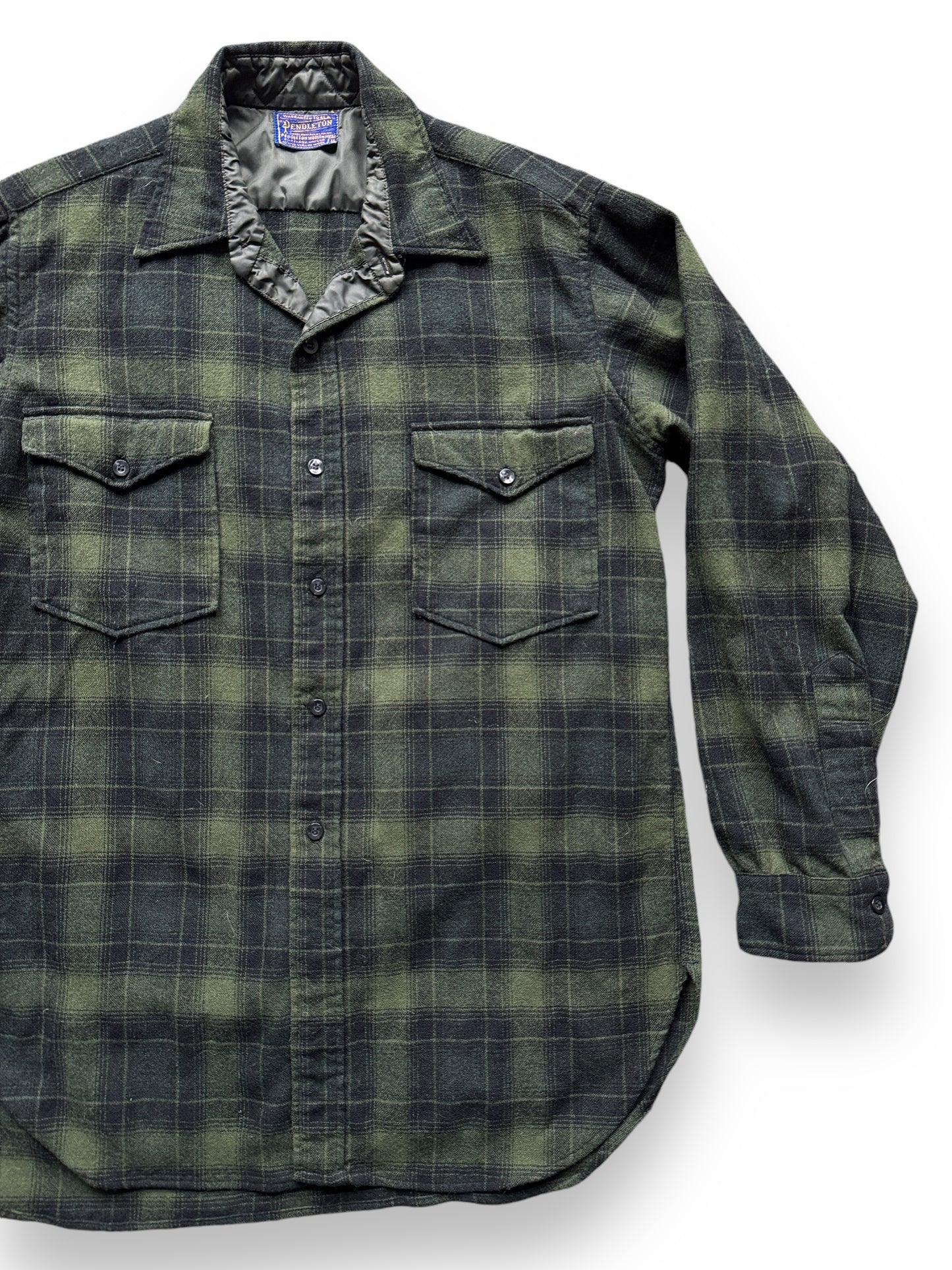 front left of Vintage Pendleton Black/Green Wool Flannel SZ M