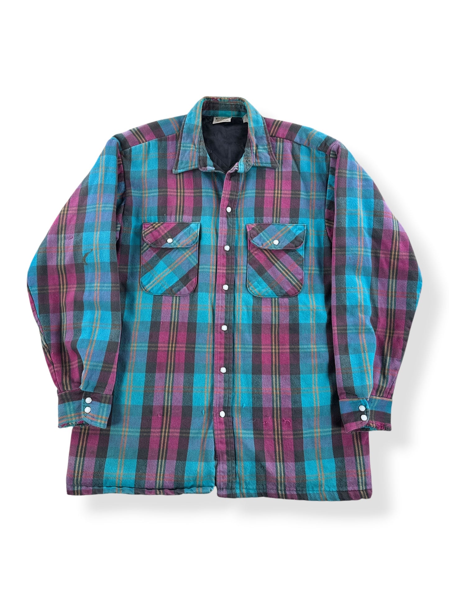 Front of Vintage Five Brothers Quilted Pearlsnap Cotton Flannel SZ L