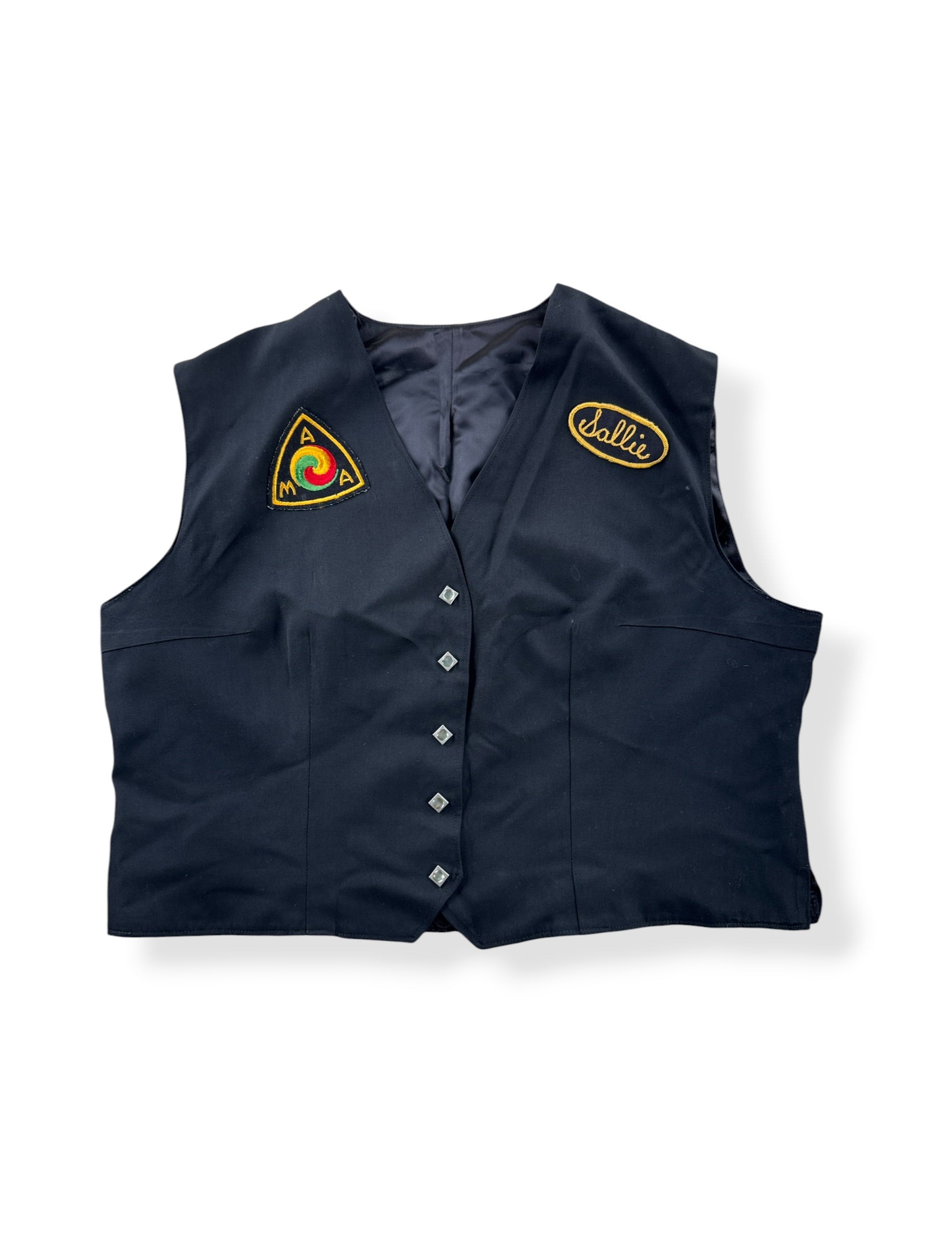 Front of Vintage Hummingbirds "Sallie" Motorcycle Club Member Vest SZ M