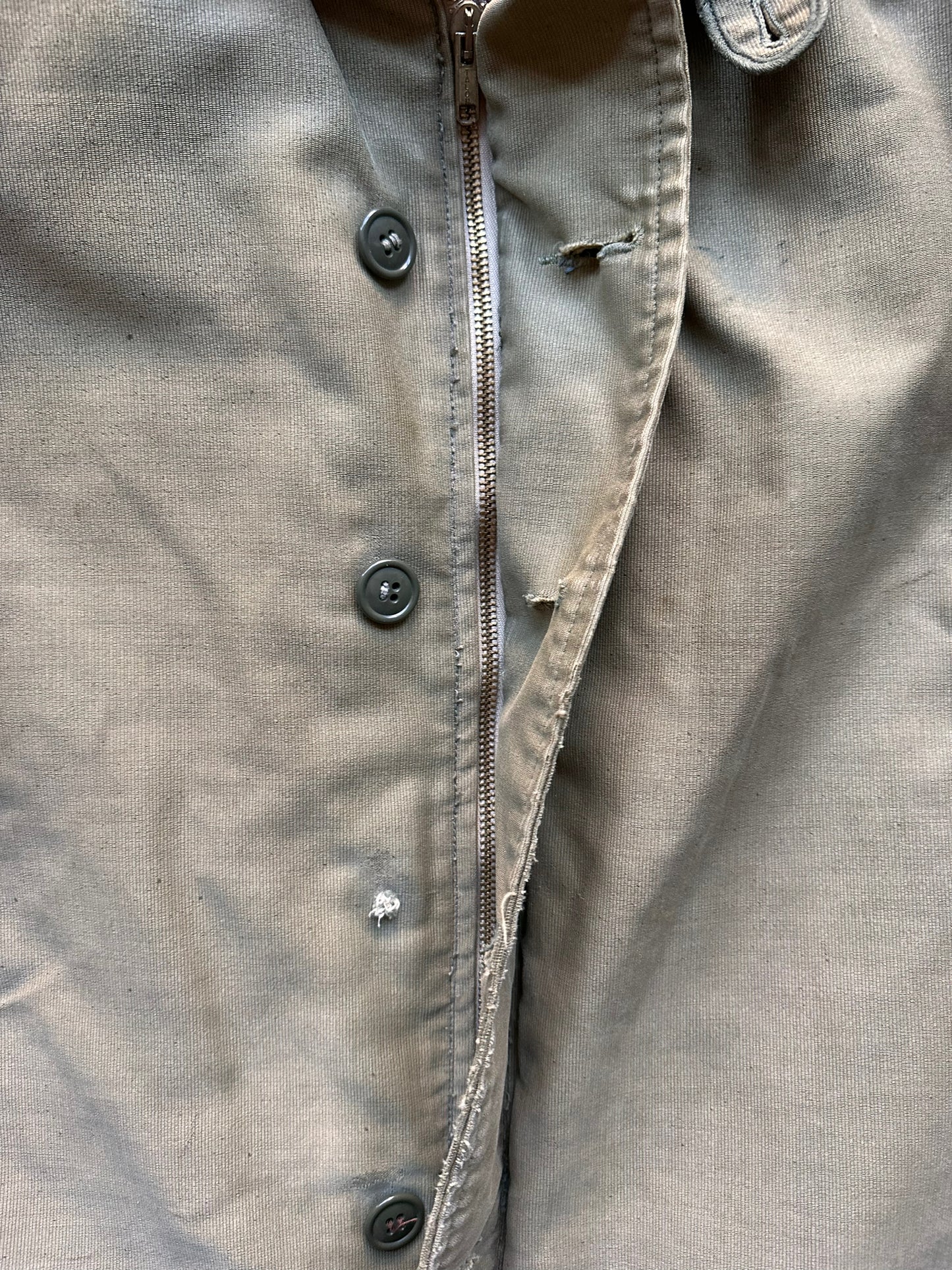 Missing Button View on Vintage WWII N-1 Deck Jacket SZ 40 |  Vintage Military N1 Deck Jacket Seattle |  Barn Owl Vintage Seattle