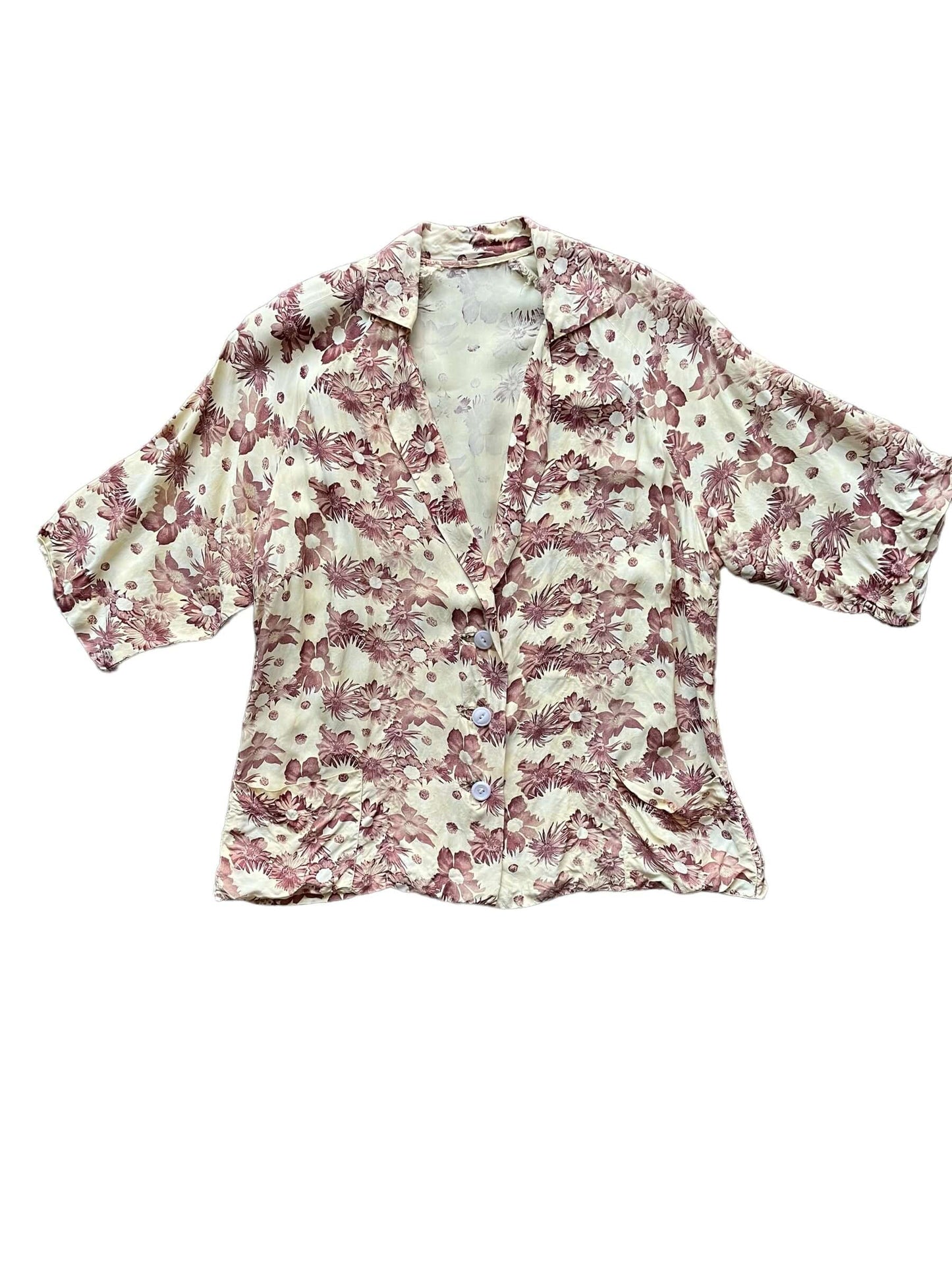 Full front view of 1940s Rayon Floral PJ Top L-XL