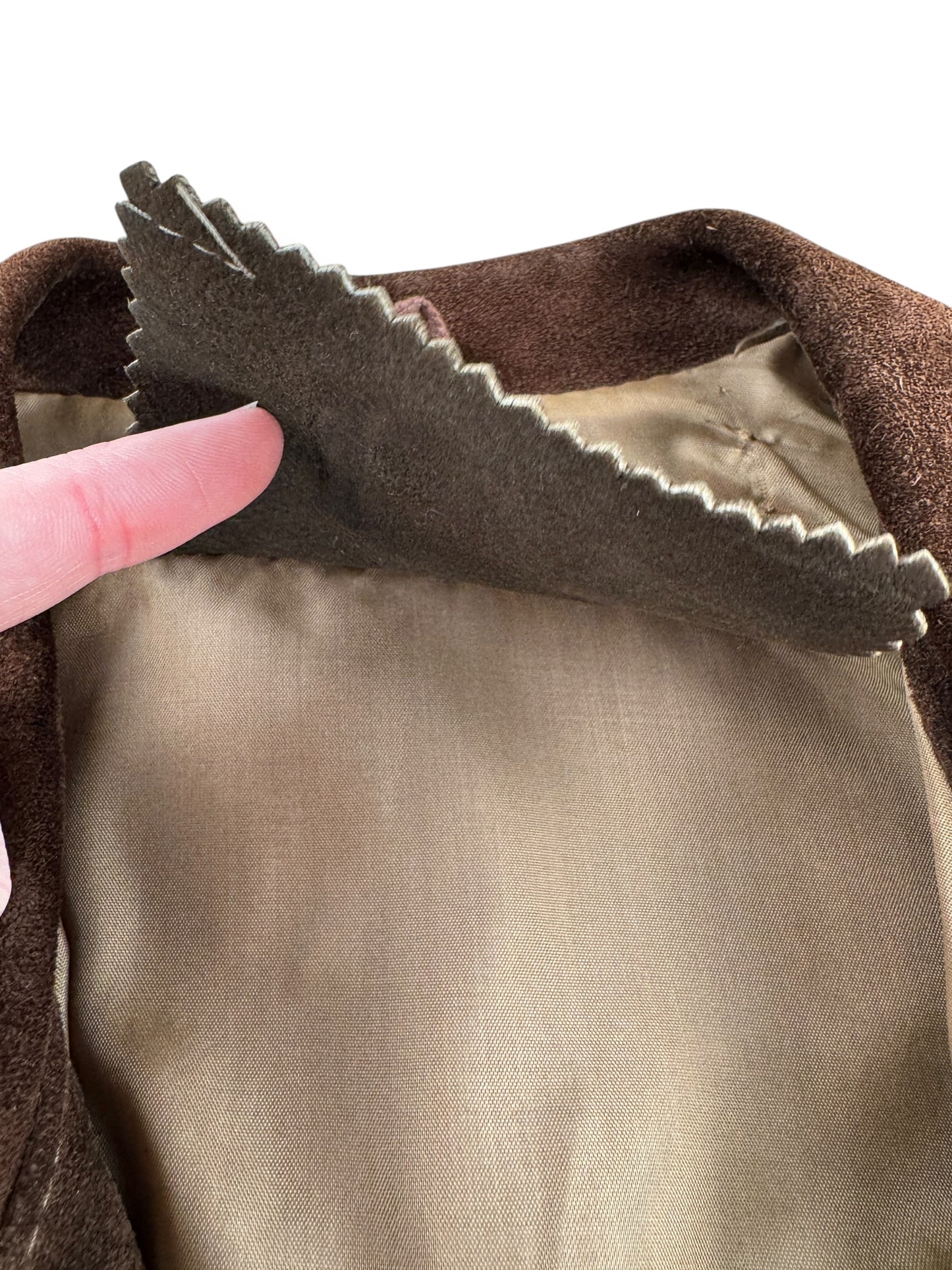 Undone Seams on Vintage Miller Western Wear Dark Brown Suede Fringe Jacket SZ L