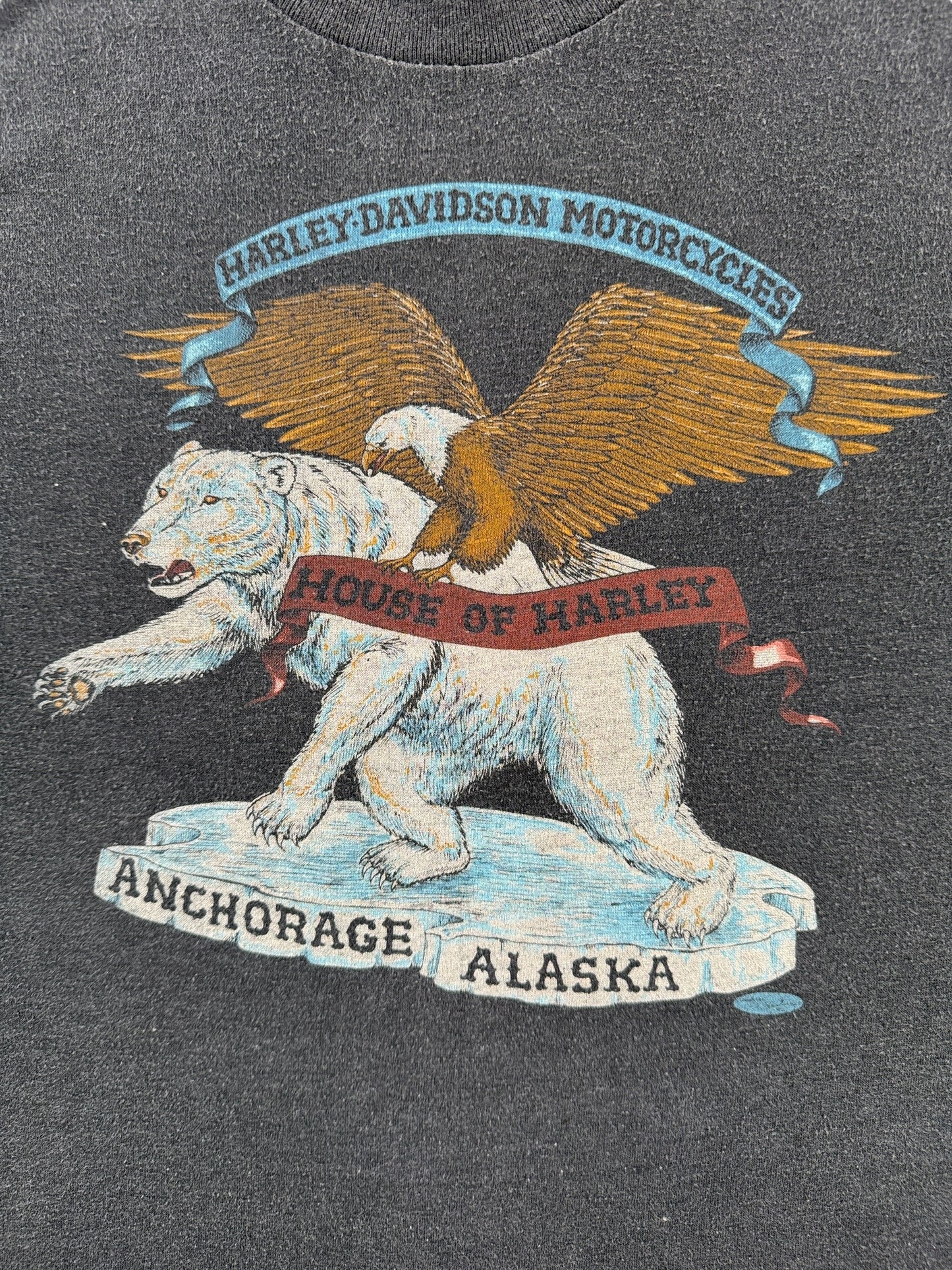 Front Graphic of Vintage House of Harley Anchorage Alaska Tee SZ S
