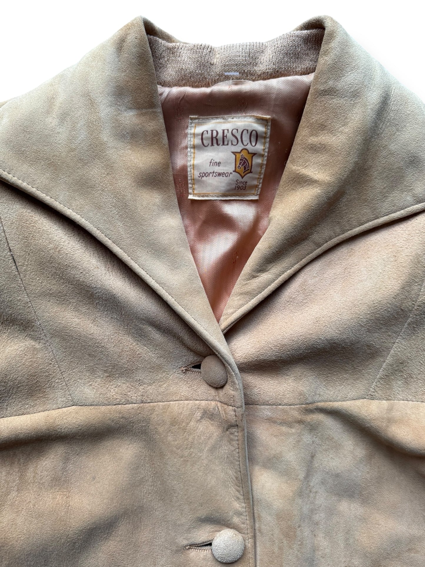 Tag view of 1950s Cresco Suede Jacket M