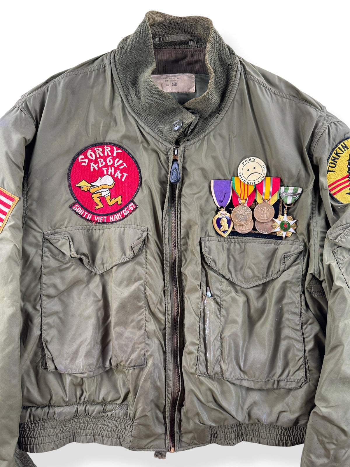 Close-up of Vintage Vietnam Winter Flyers Jacket w/ Patches SZ 46