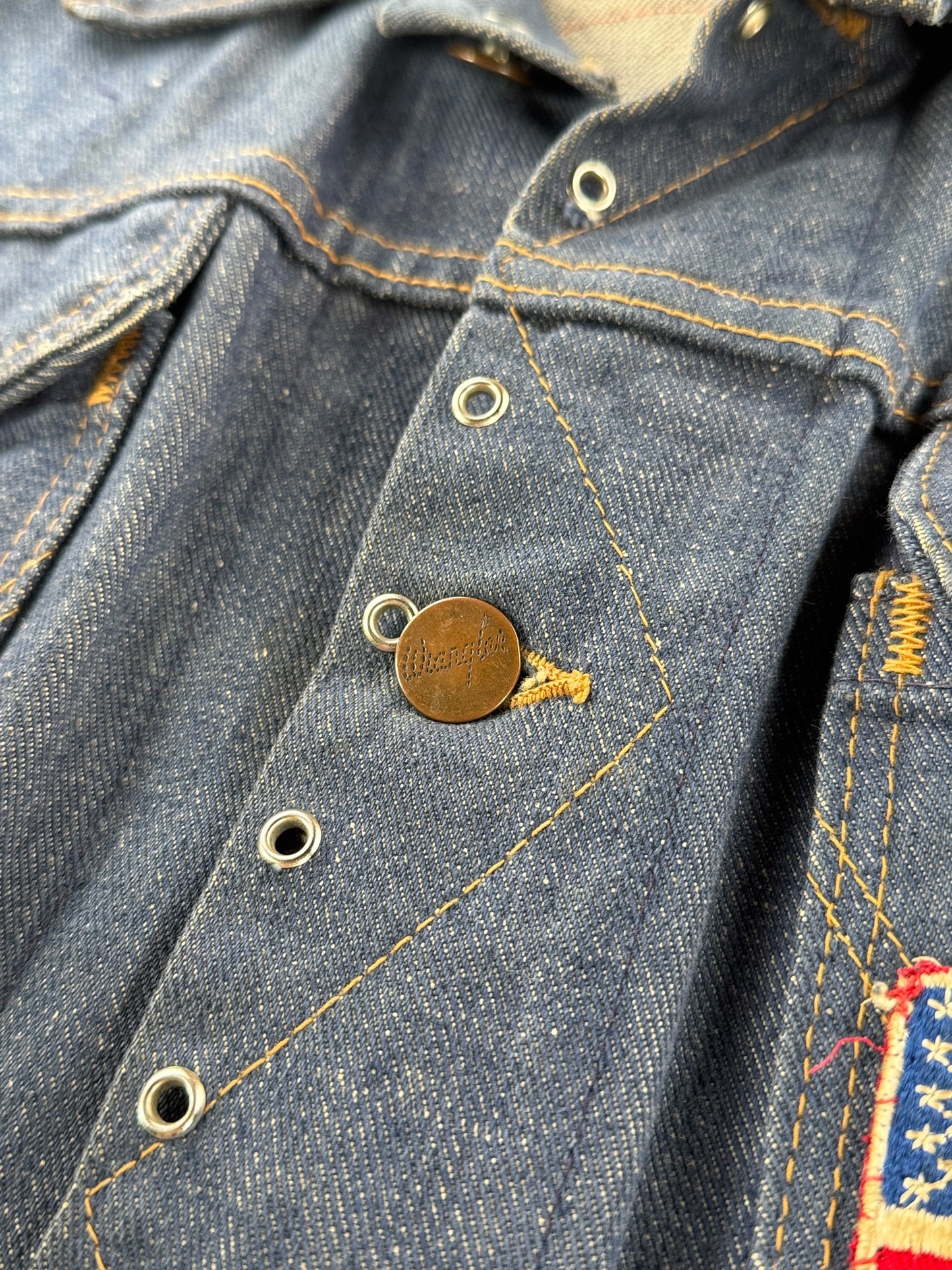 Button on Vintage 60s Dark Wash Wrangler Biker Vest SZ 40